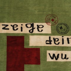 Alfombra contemporánea de David Delfín, de lana y seda, tejida a mano en verde, España, 2005