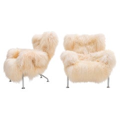 Pair of PL19 Armchairs by Franco Albini for Cassina in Mongolian Ivory Wool