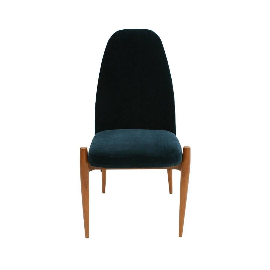 Set of six Italian chairs made in oak and steel structure, upholstered in cotton velvet.