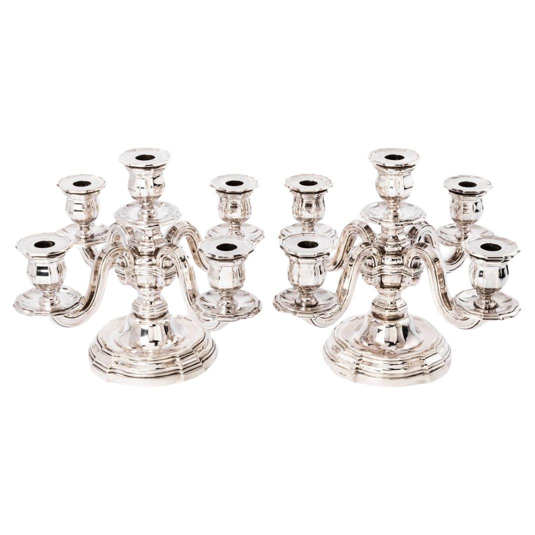 GOLDSMITH TETARD FRÈRES - Pair of Candelabra in Sterling Silver CIRCA 1930 For Sale