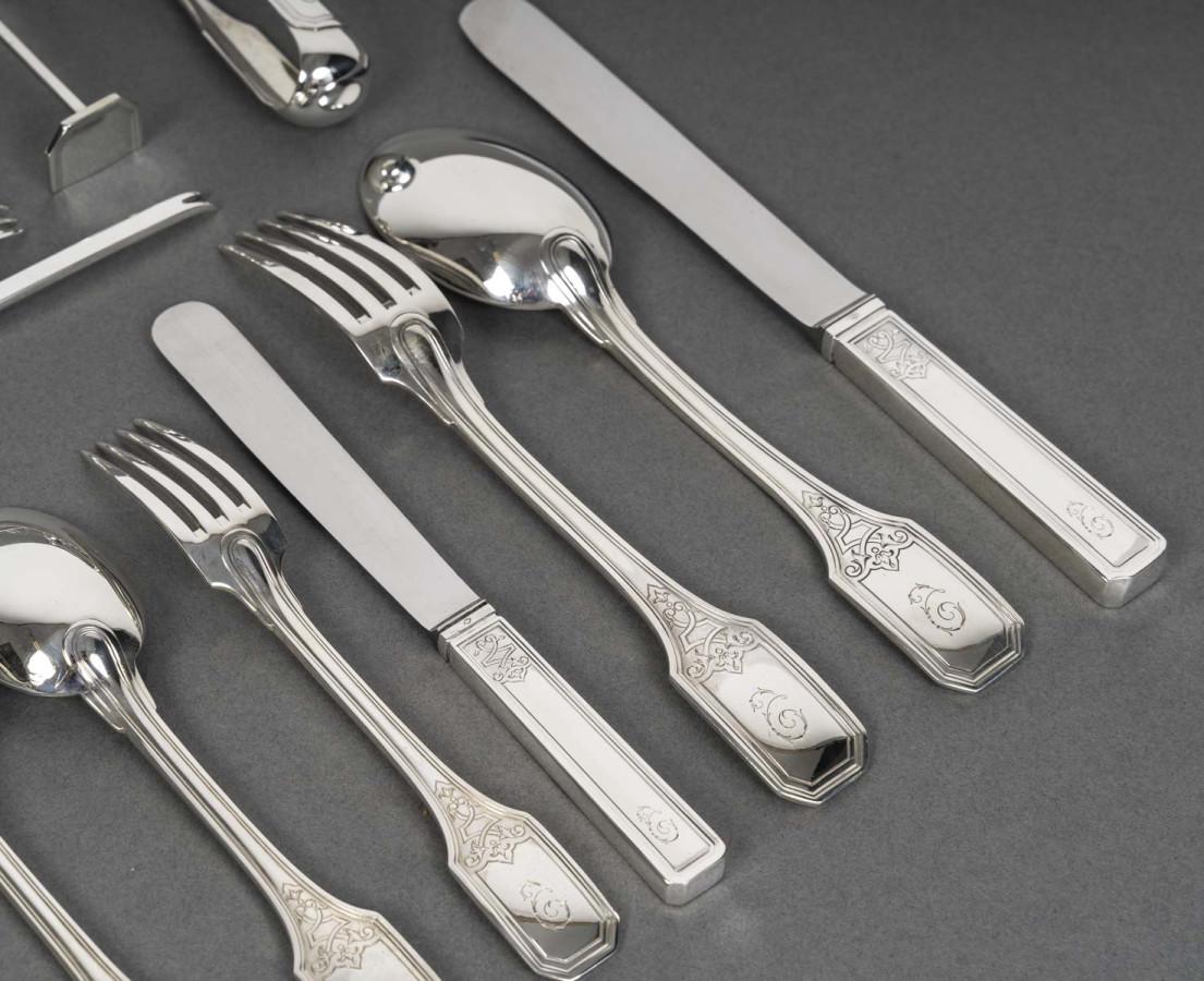 JEAN TETARD - Set de couverts en argent massif 199 pièces - années 1930 en vente 5