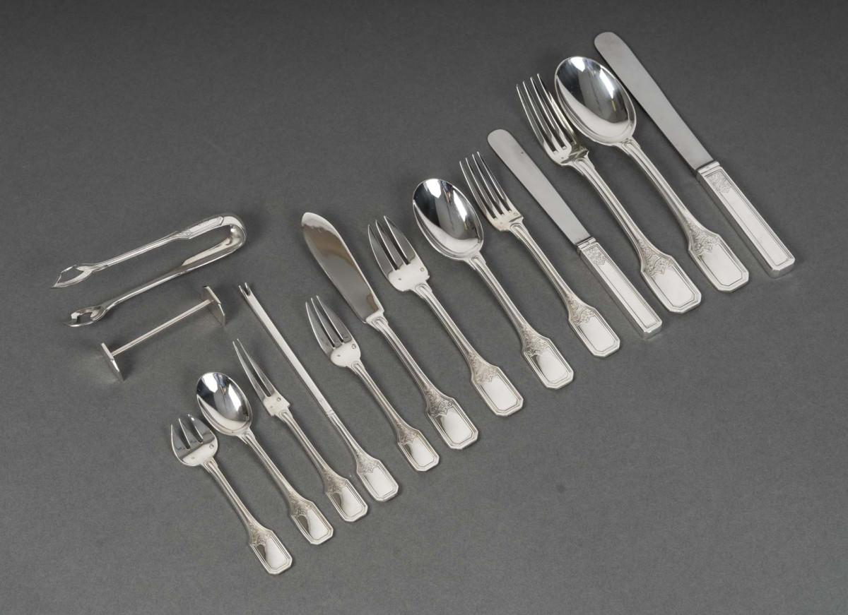 JEAN TETARD - Set de couverts en argent massif 199 pièces - années 1930 en vente 4