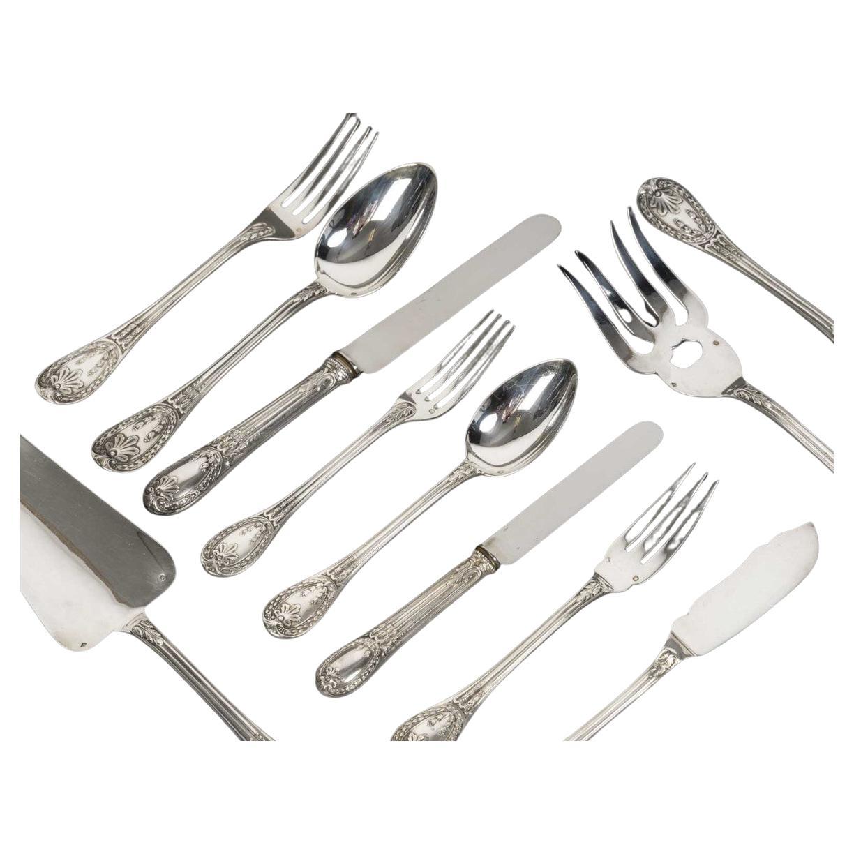 ODIOT - Service de couverts en argent massif 99 pièces, modèle "LOUVECIENNES", 20ème siècle. en vente