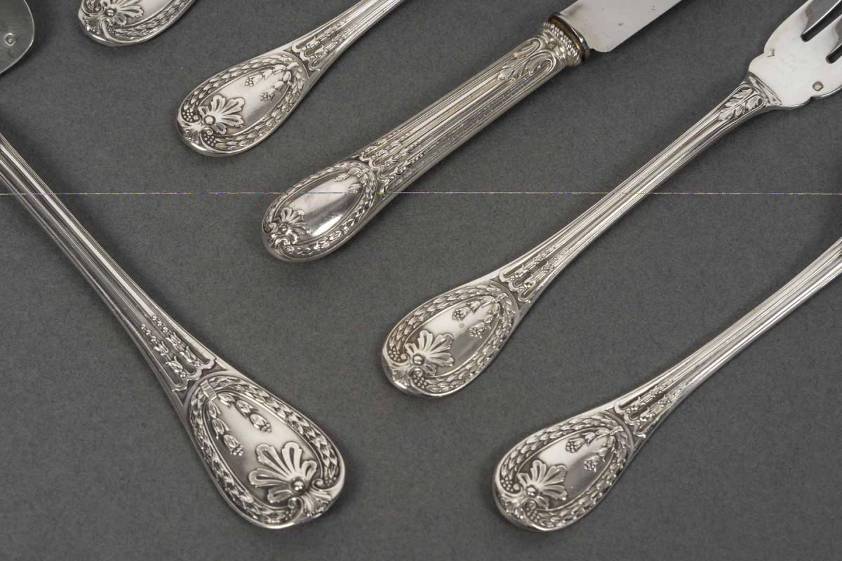 ODIOT - Service de couverts en argent massif 99 pièces, modèle 