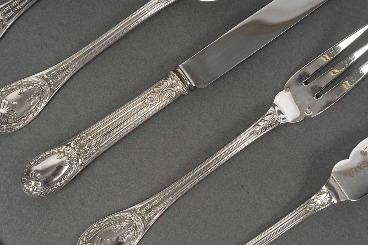 ODIOT - Service de couverts en argent massif 99 pièces, modèle 