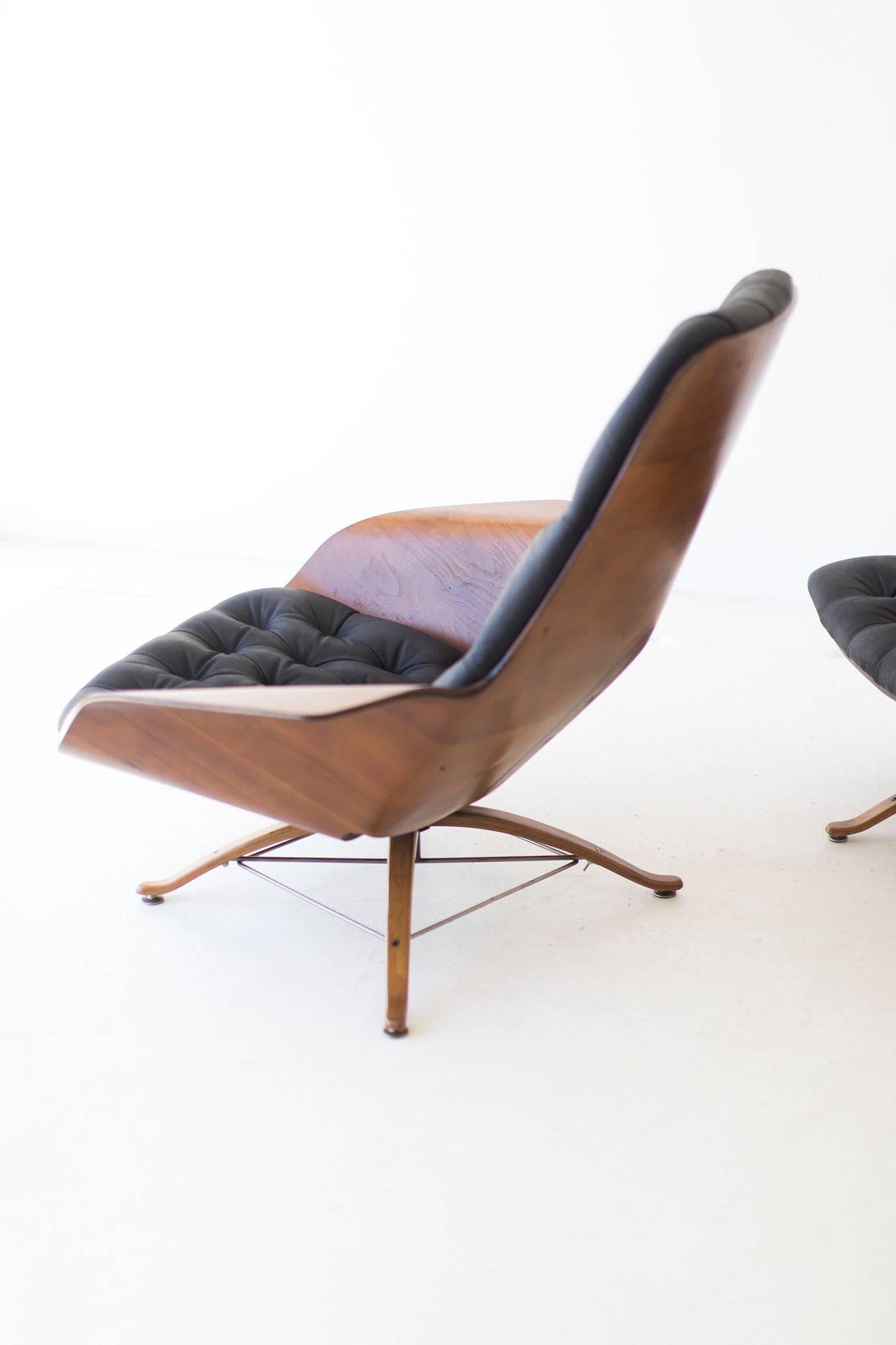 Leather George Mulhauser Lounge Chair and Ottoman for Plycraft