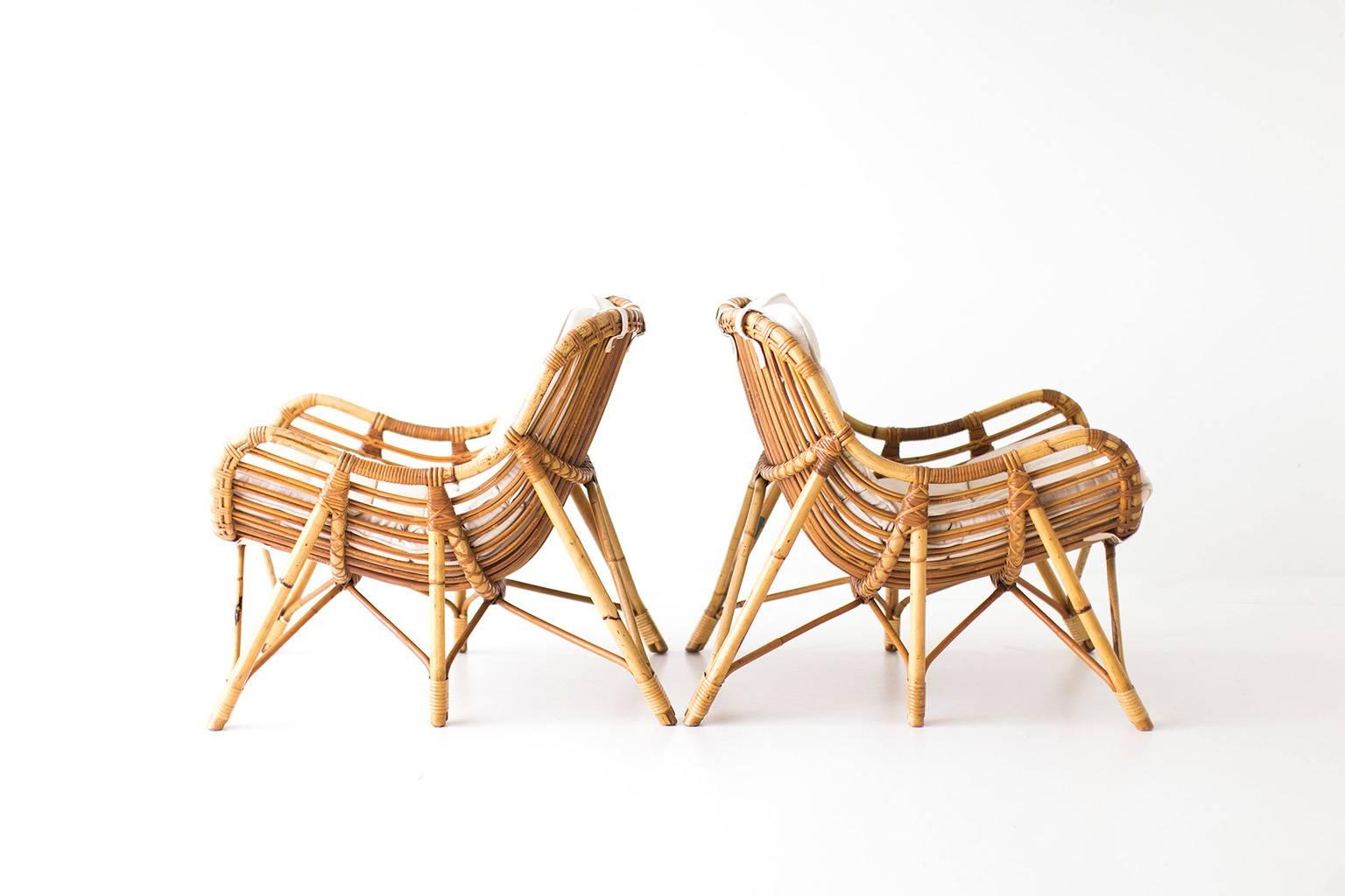 Danish Bamboo and Wicker Lounge Chairs by Laurids Lonborg 2