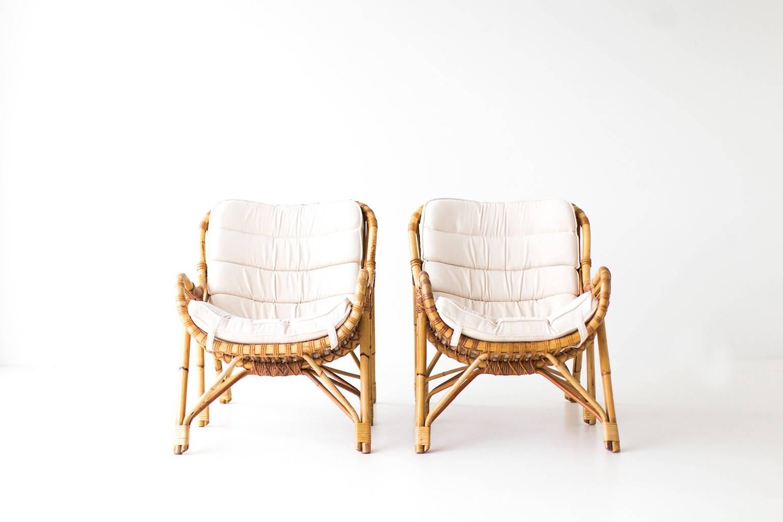 Mid-Century Modern Danish Bamboo and Wicker Lounge Chairs by Laurids Lonborg