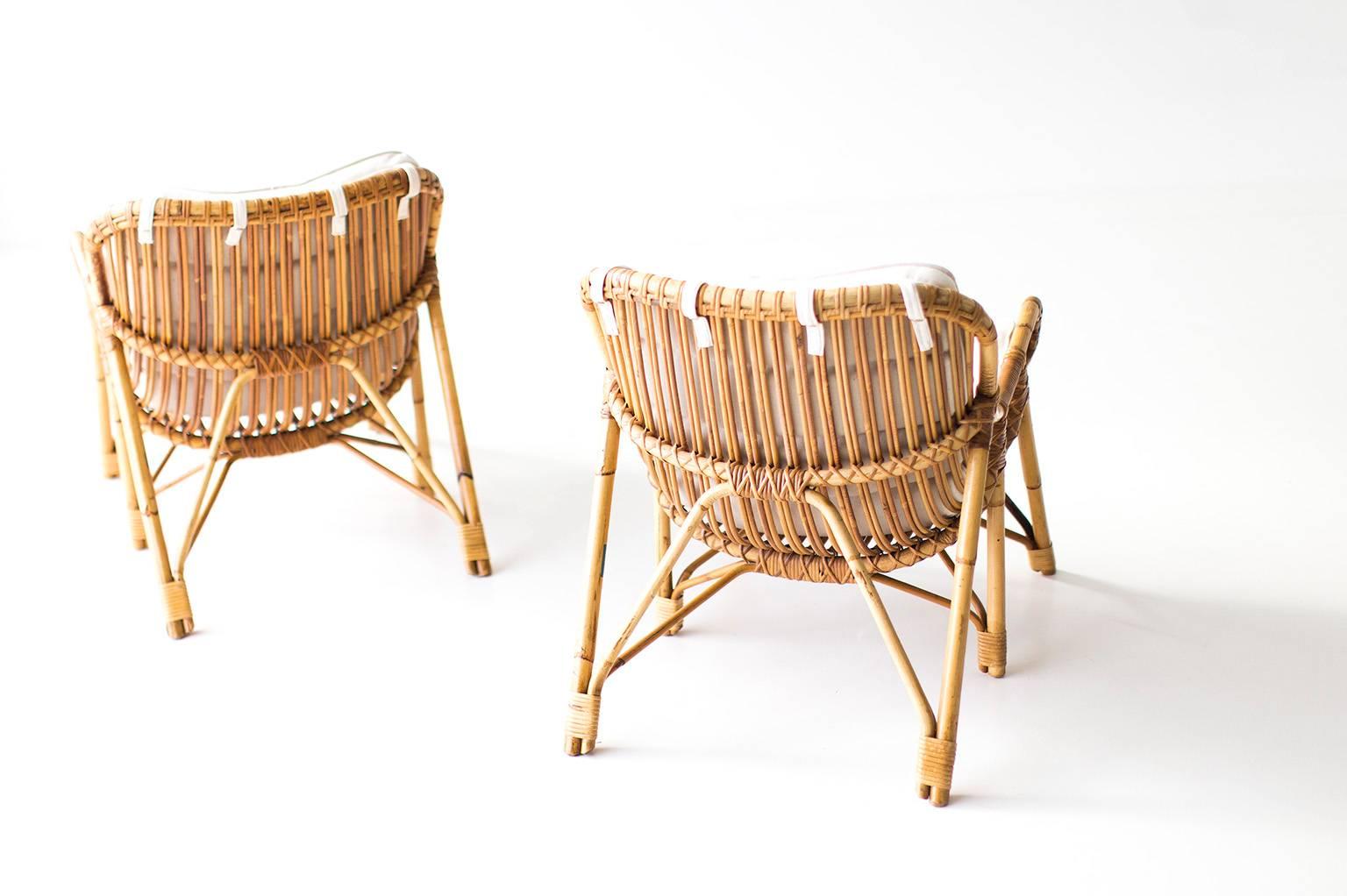 Mid-20th Century Danish Bamboo and Wicker Lounge Chairs by Laurids Lonborg