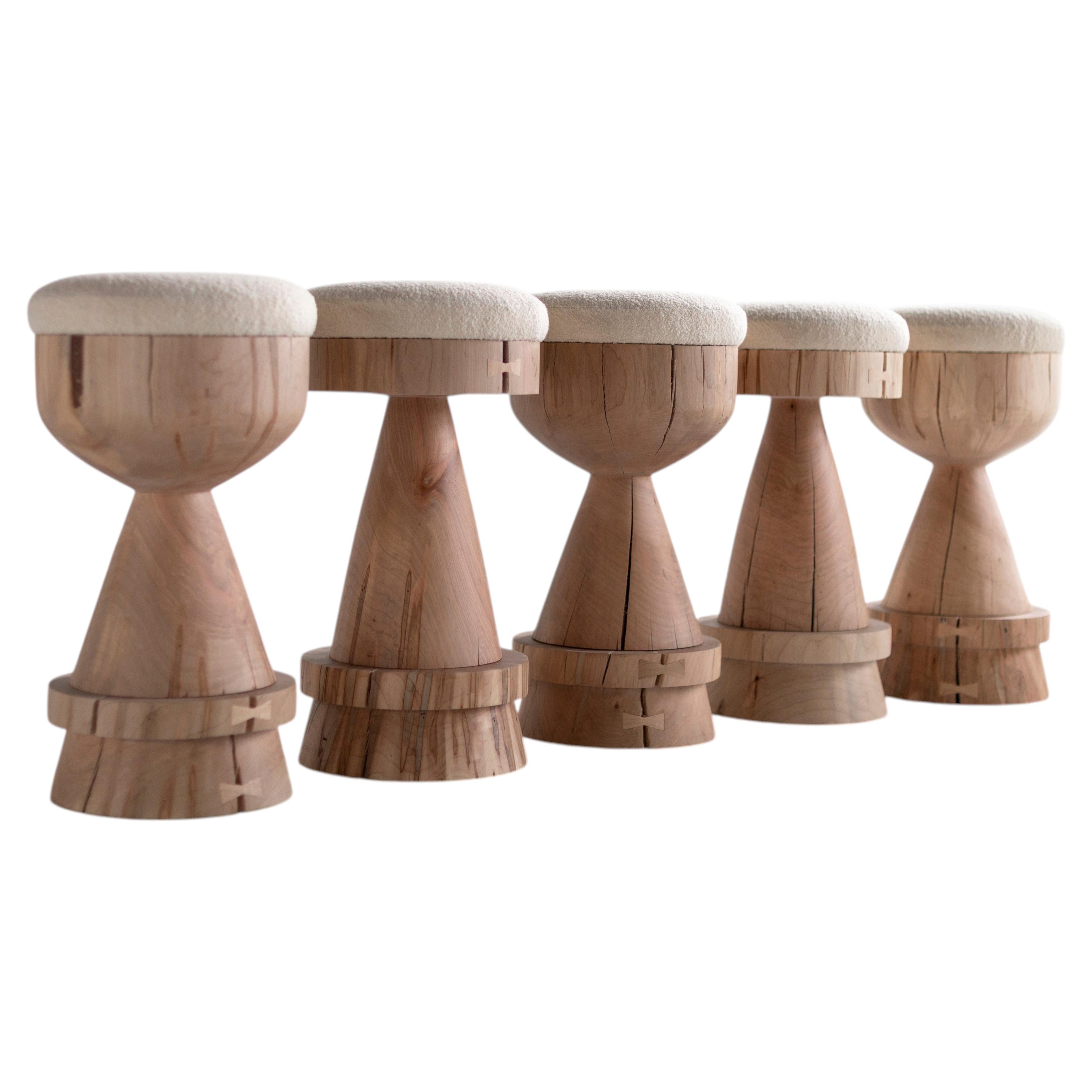 Bertu Stool, Boca Modern Counter Stool with Boucle Seat, Natural Maple For Sale