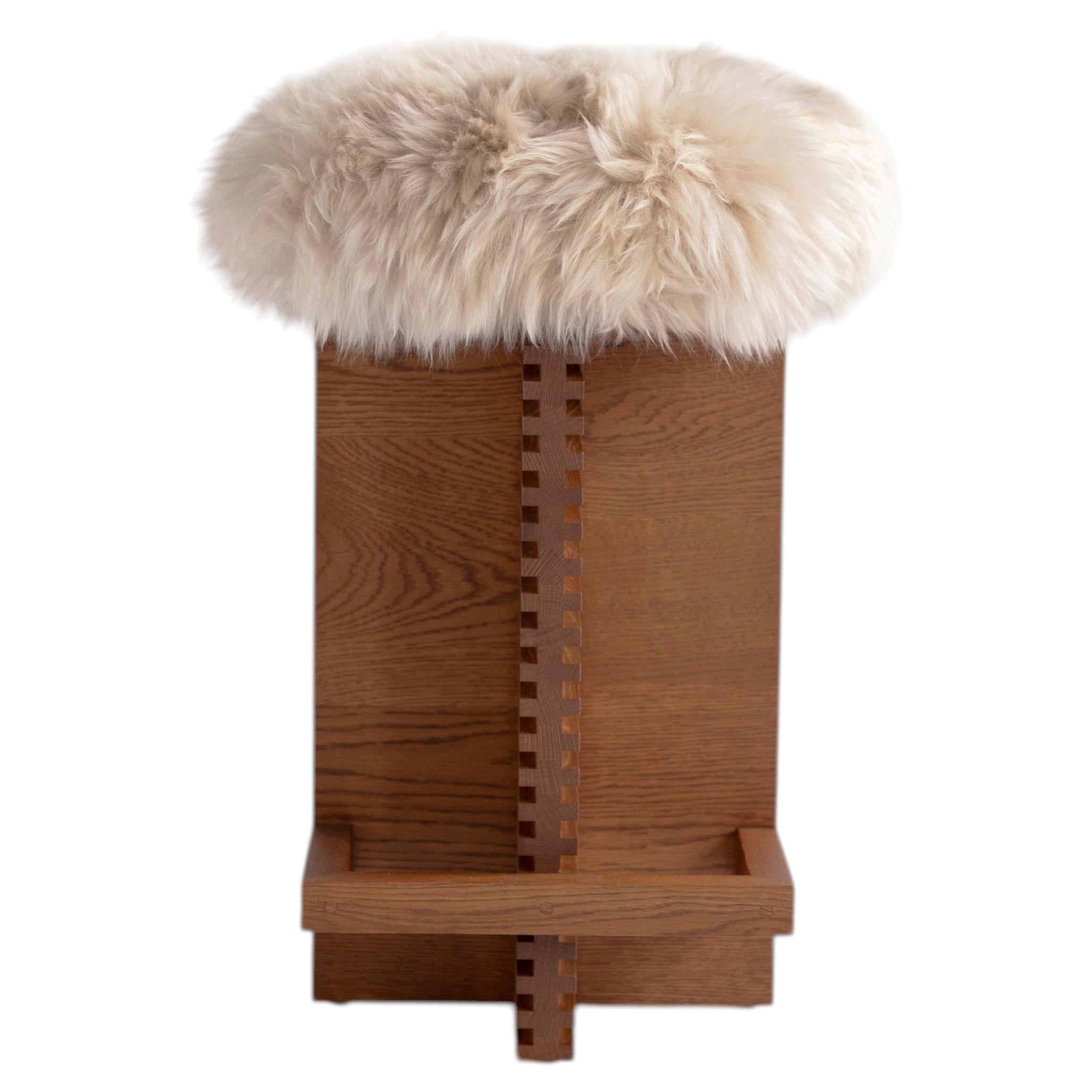 Sgabello Bertu, sgabello da bancone Cicely Modern con pelle di pecora, rovere bianco caramello in vendita