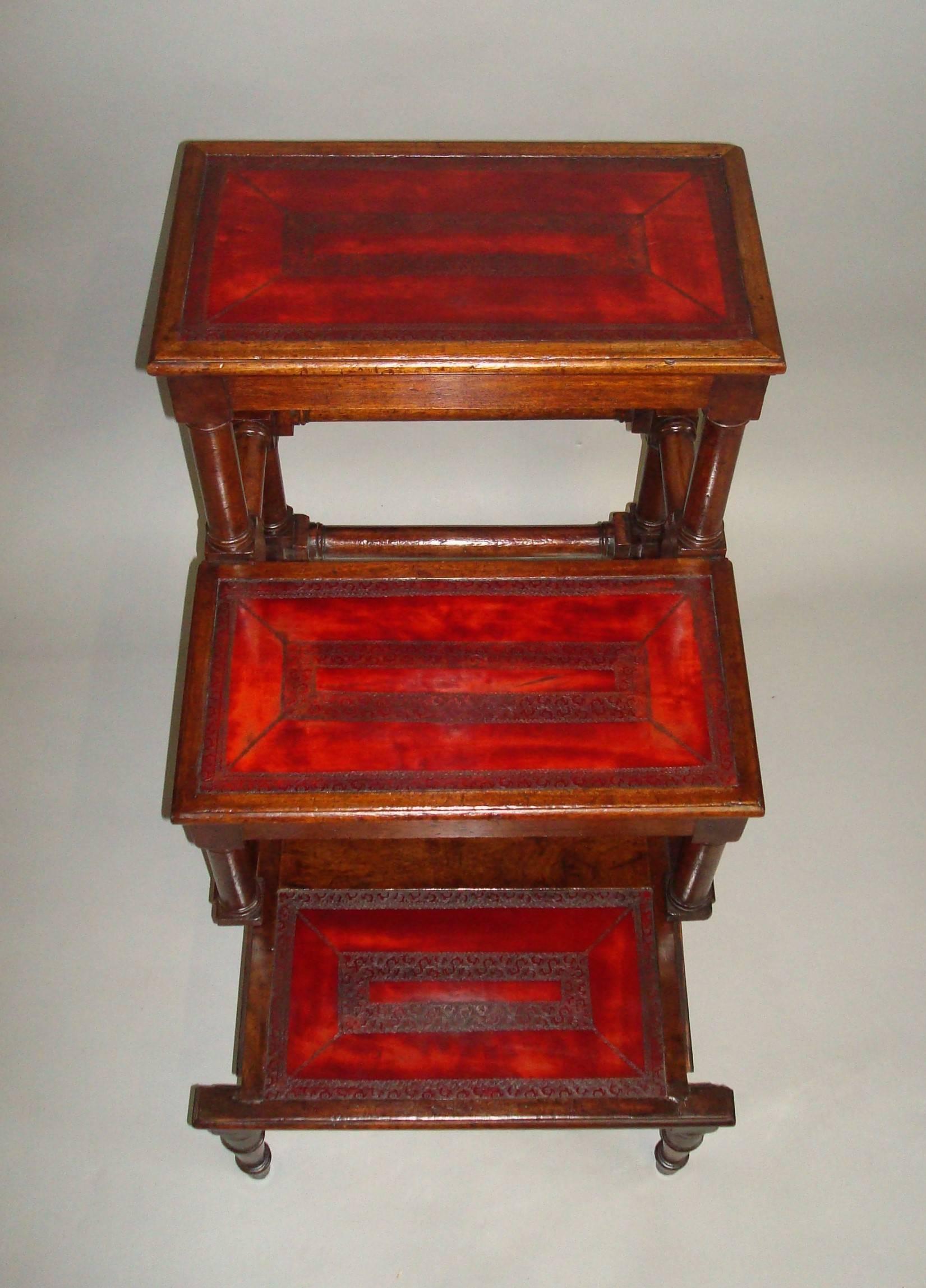 Early 19th Century George III Mahogany Library Steps with Red Leather Treads