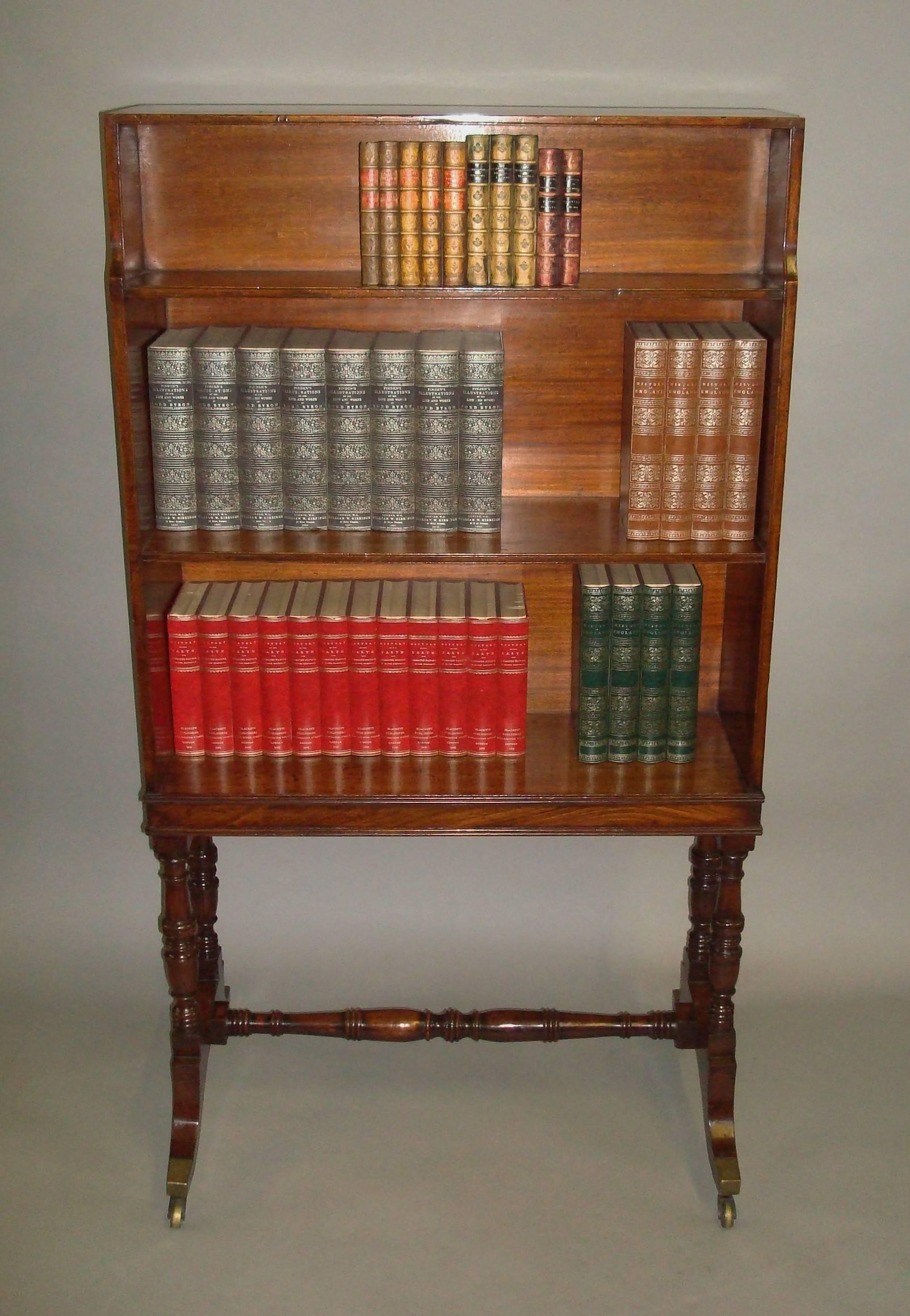 Polished Regency Mahogany Waterfall Open Bookcase of Freestanding Form For Sale
