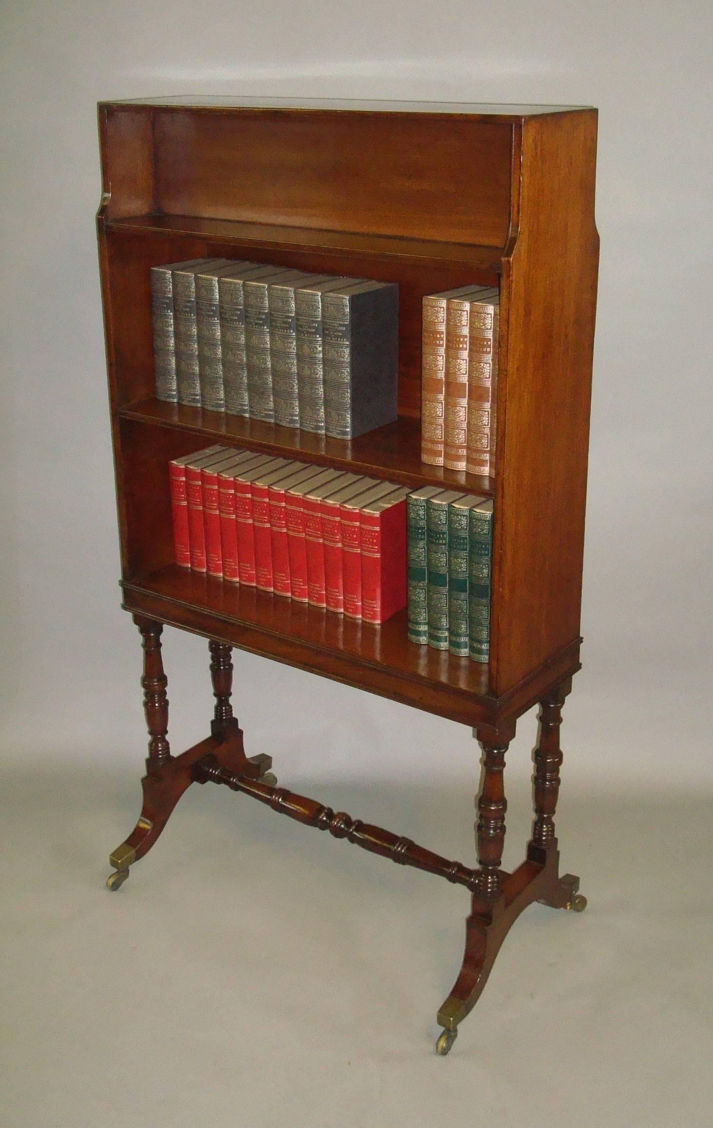 English Regency Mahogany Waterfall Open Bookcase of Freestanding Form For Sale