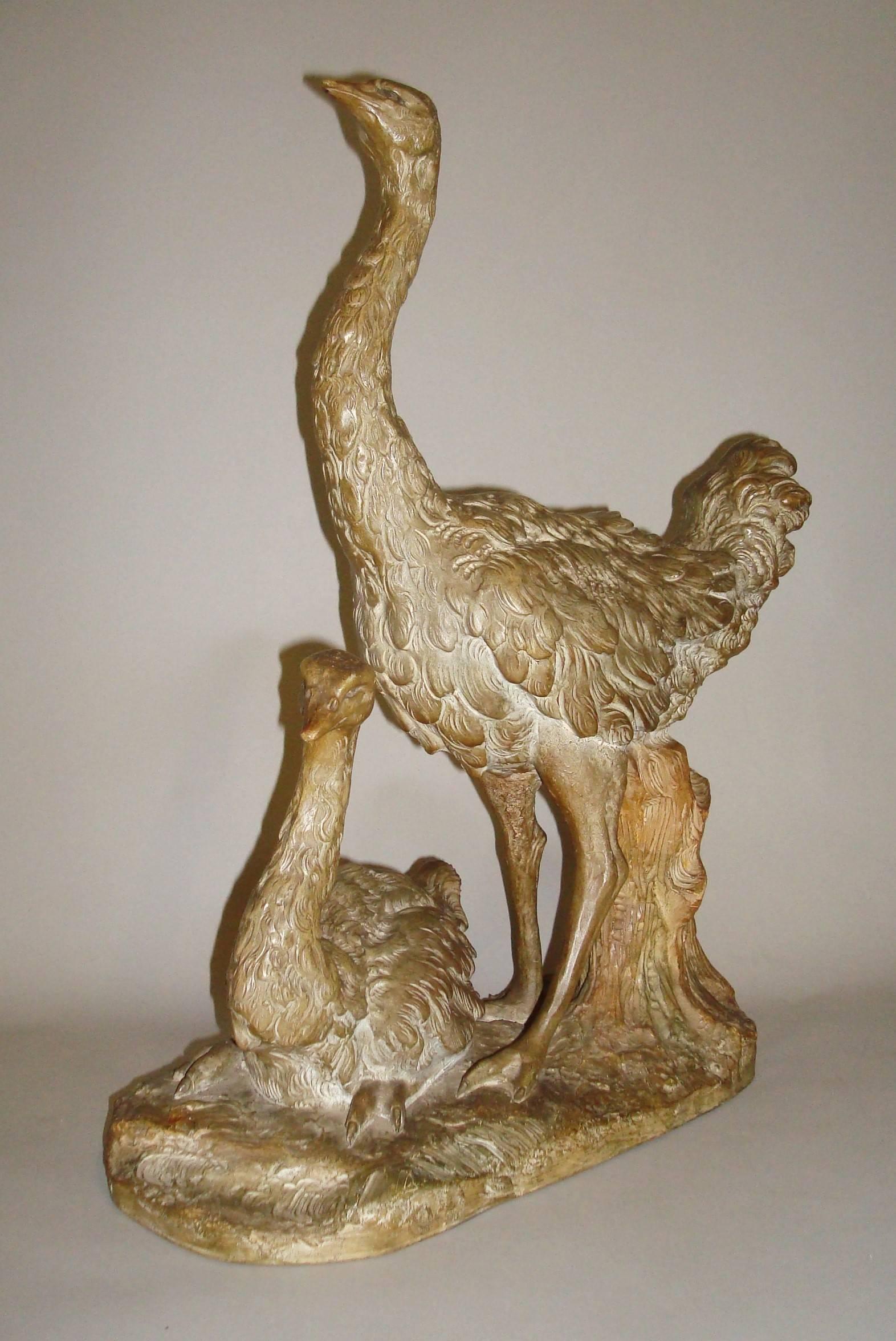Belgian Early 20th Century Terracotta Sculpture of Ostriches For Sale