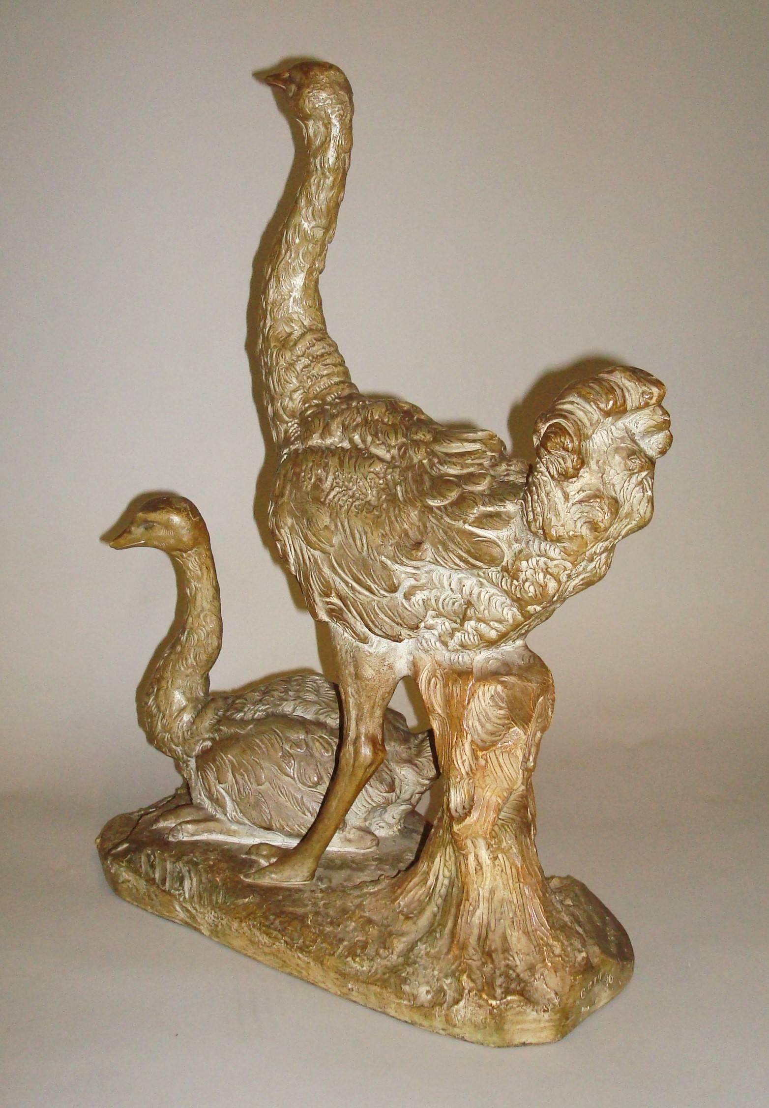 Early 20th Century Terracotta Sculpture of Ostriches In Excellent Condition For Sale In Moreton-in-Marsh, Gloucestershire