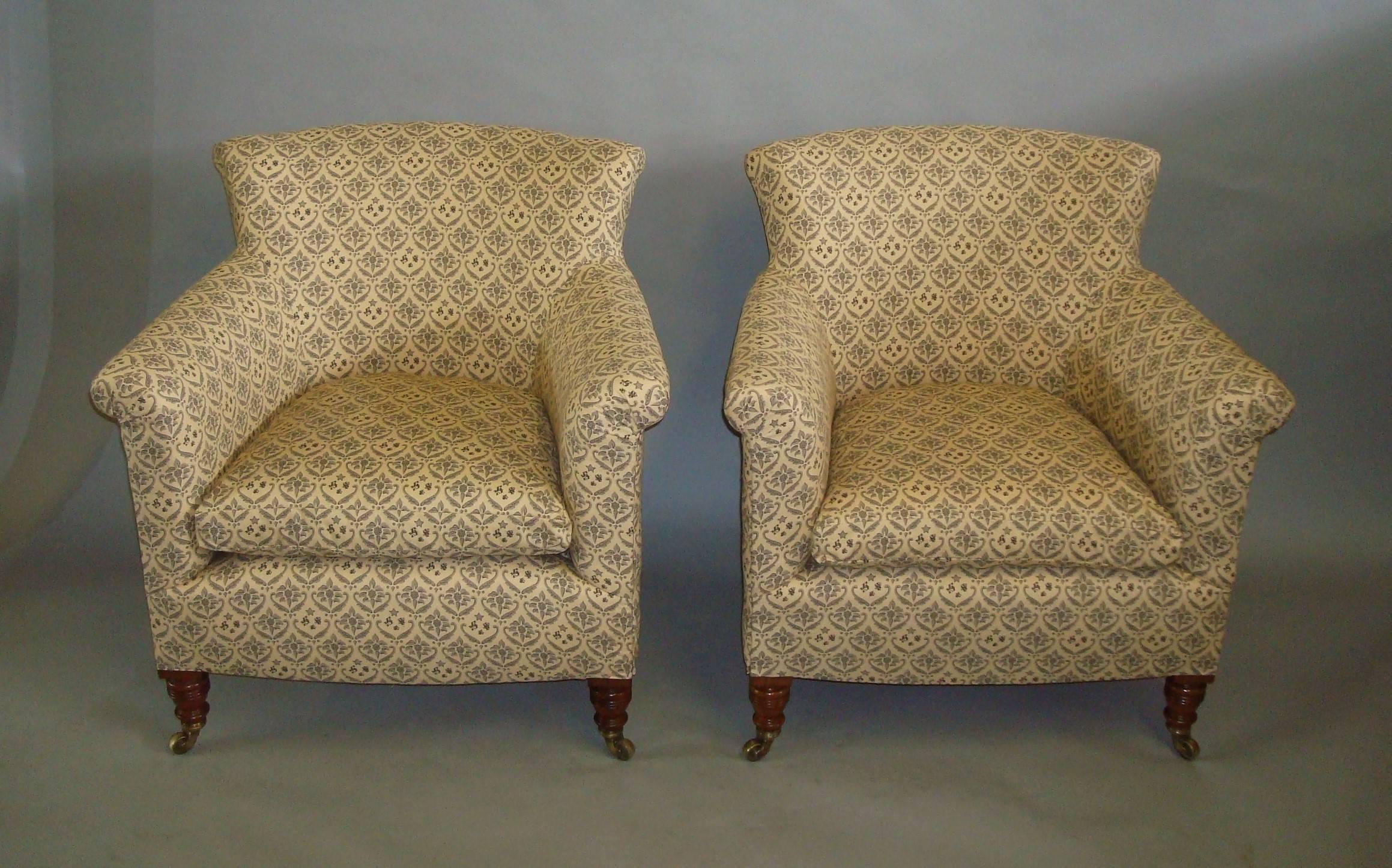 English Late 19th Century Pair of Howard & Sons Armchairs