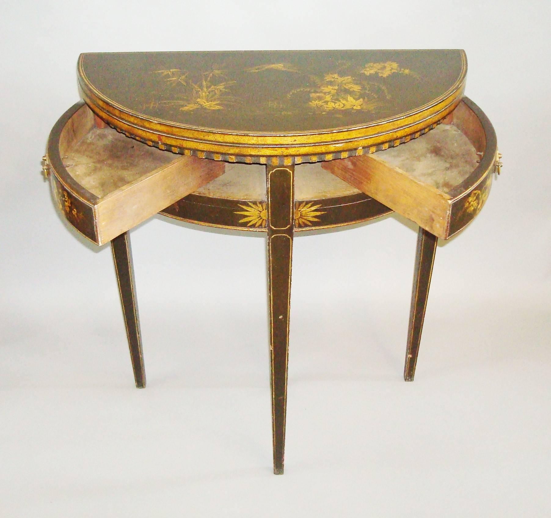 Late 19th Century 19th Century Pair of Chinoiserie Demilune Card Tables