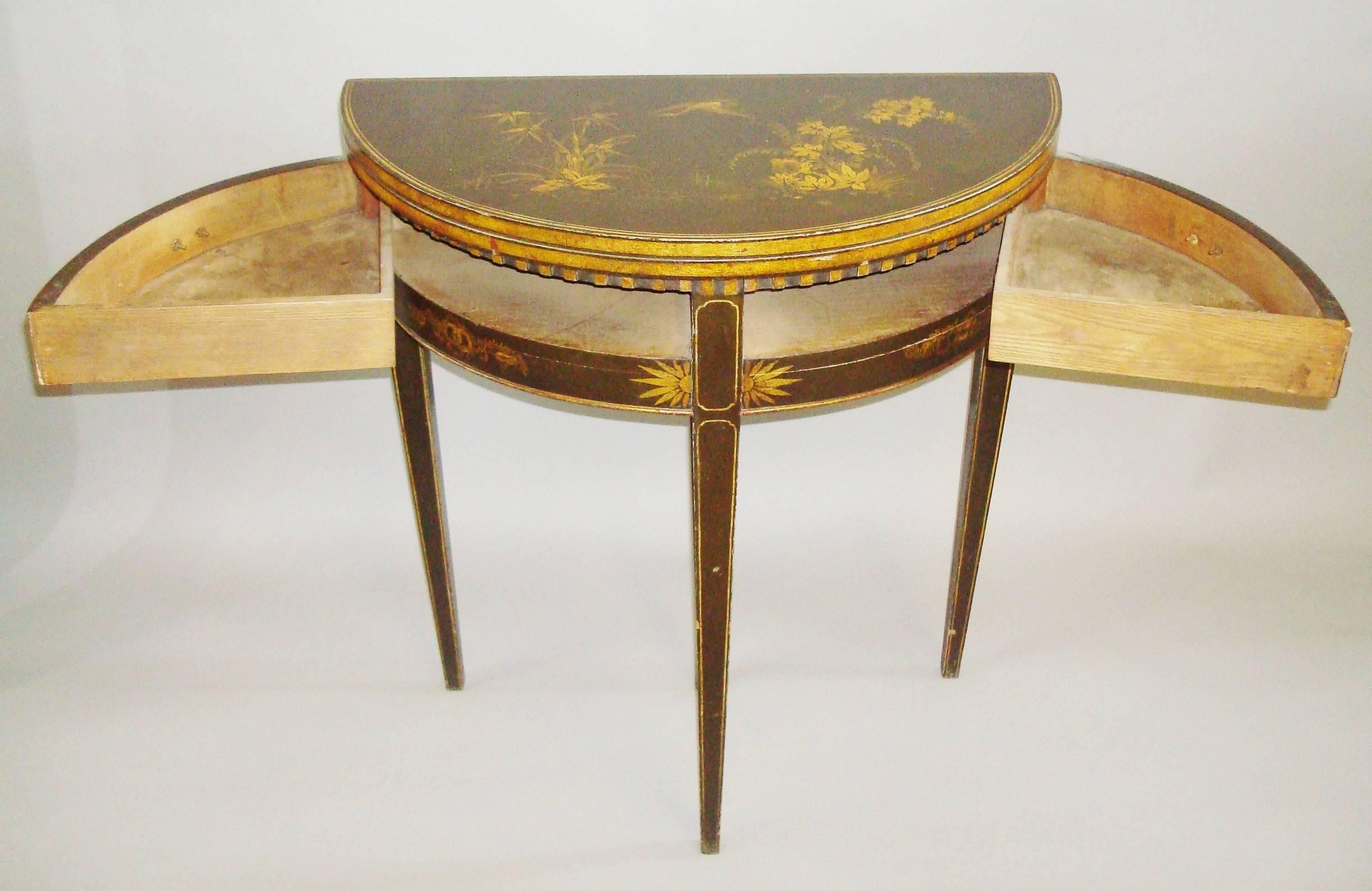19th Century Pair of Chinoiserie Demilune Card Tables In Good Condition In Moreton-in-Marsh, Gloucestershire