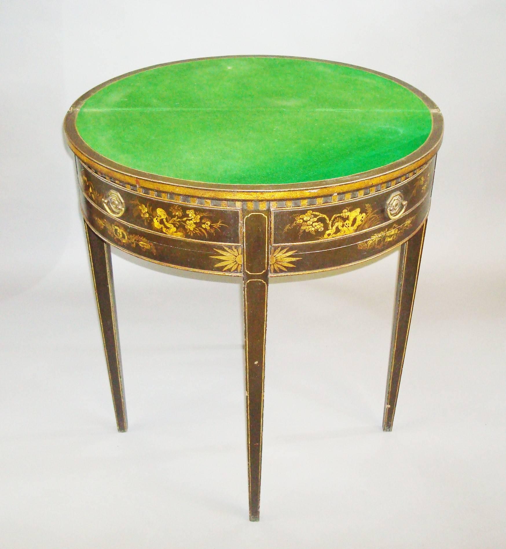 Wood 19th Century Pair of Chinoiserie Demilune Card Tables