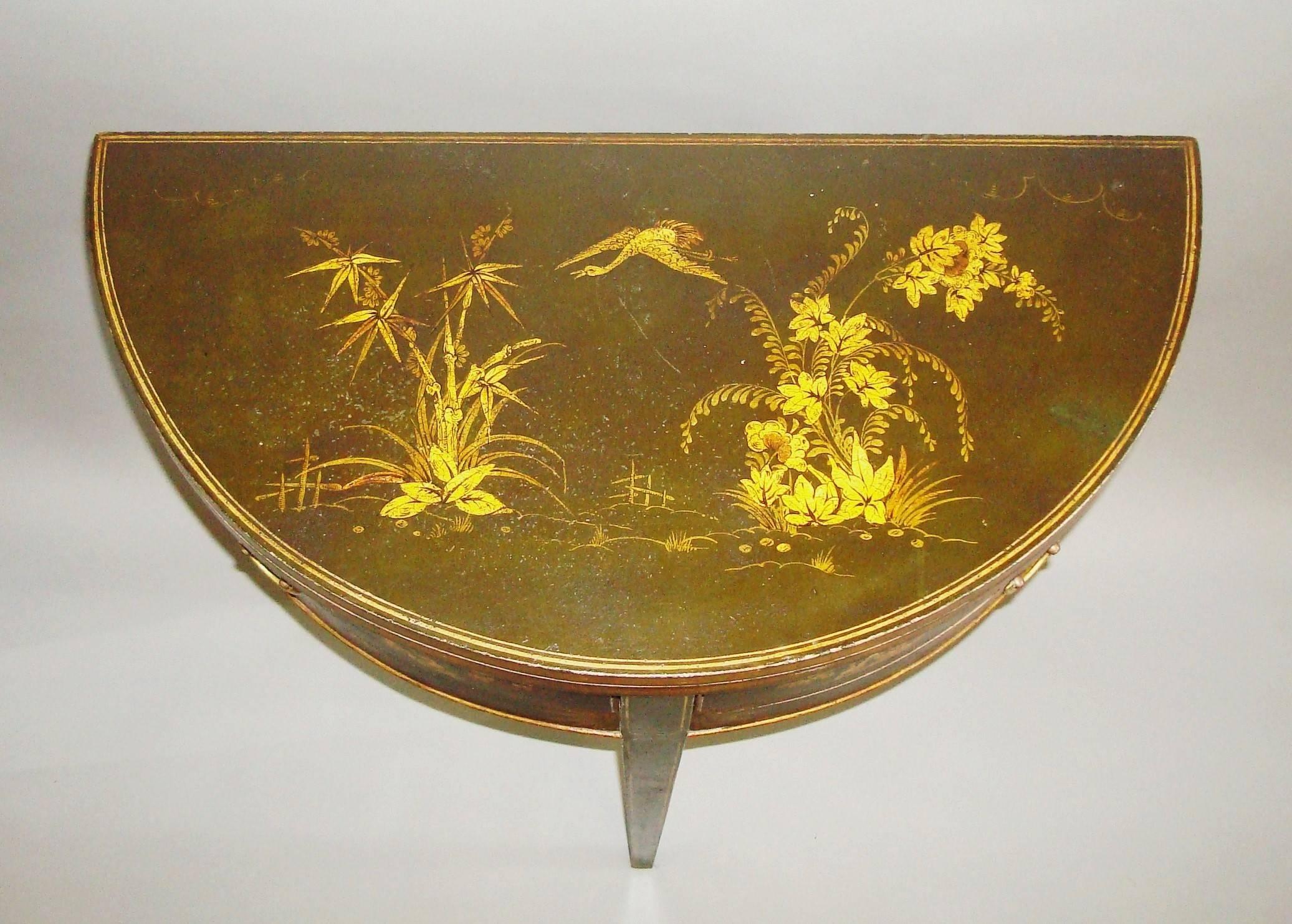 English 19th Century Pair of Chinoiserie Demilune Card Tables