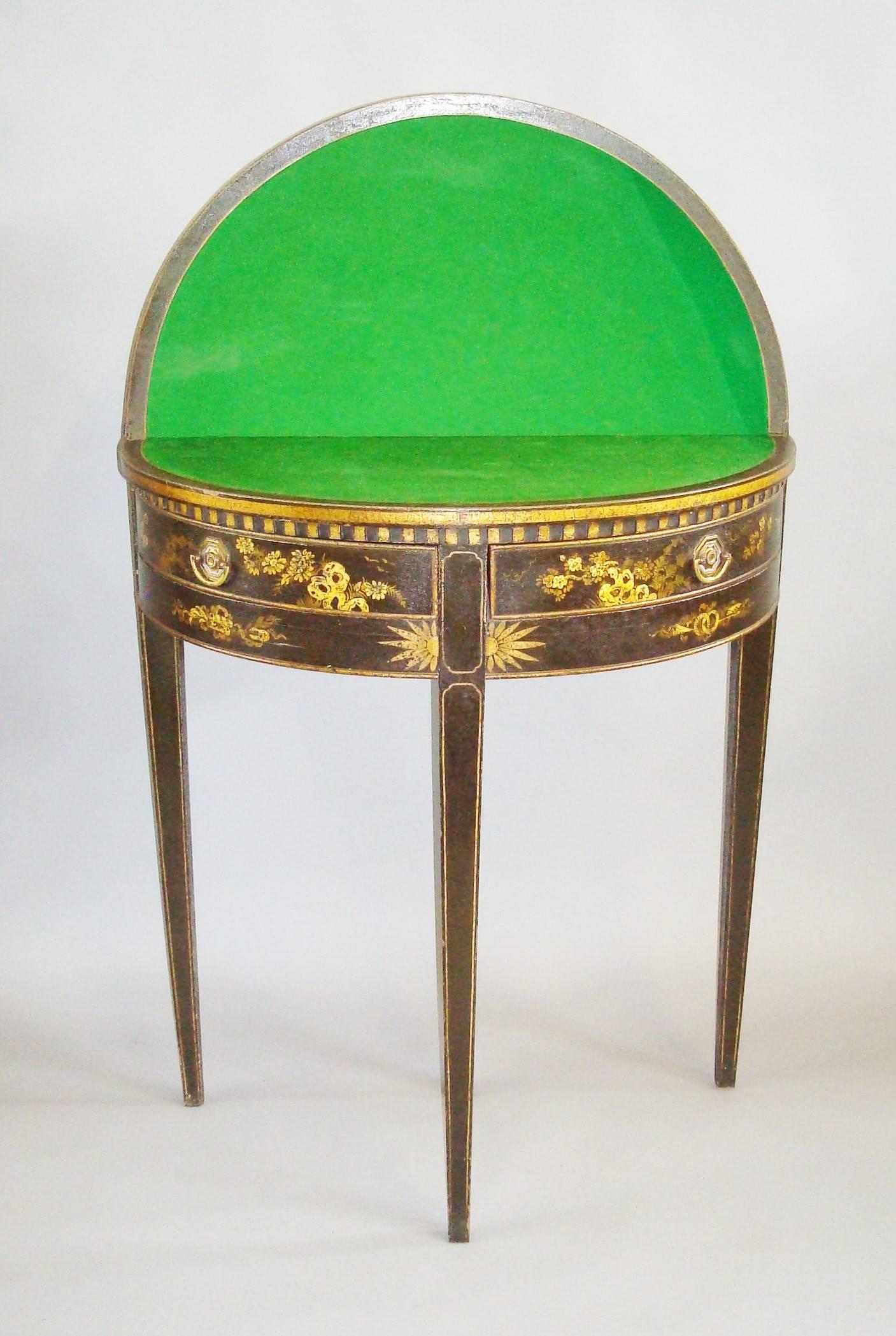 19th Century Pair of Chinoiserie Demilune Card Tables 1