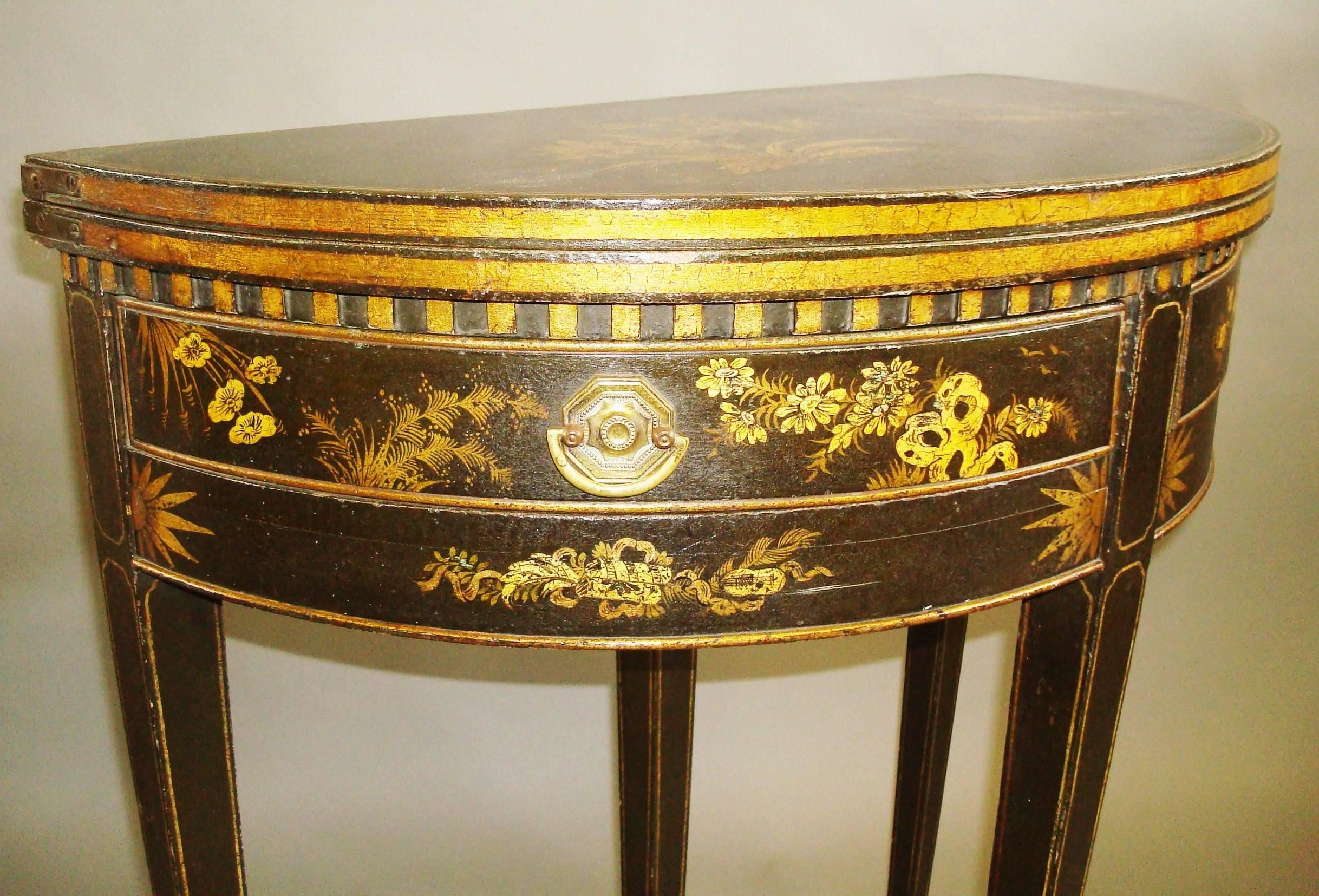 19th Century Pair of Chinoiserie Demilune Card Tables 2
