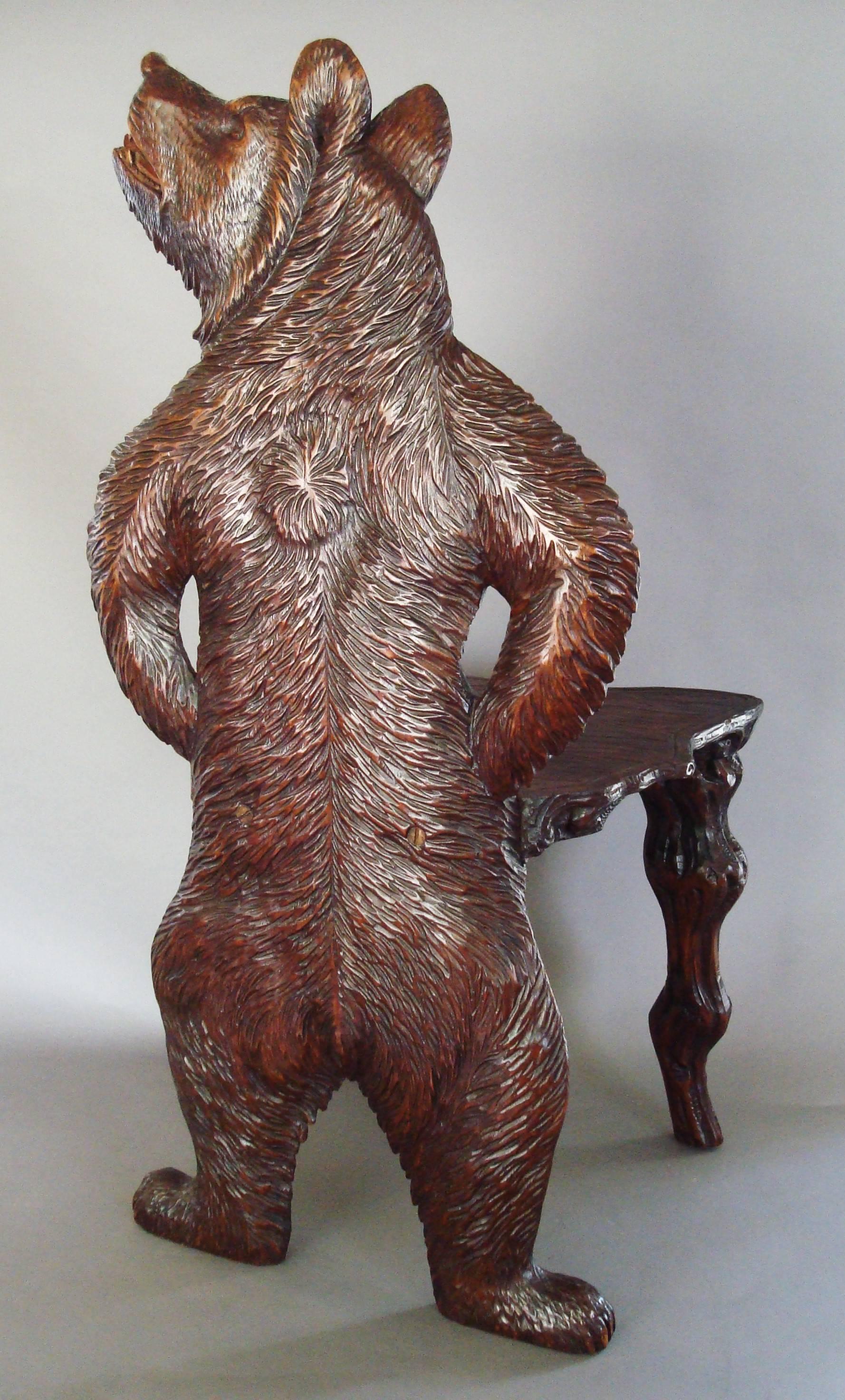 Late 19th Century 19th Century Black Forest Carved Bear Hall Chair For Sale