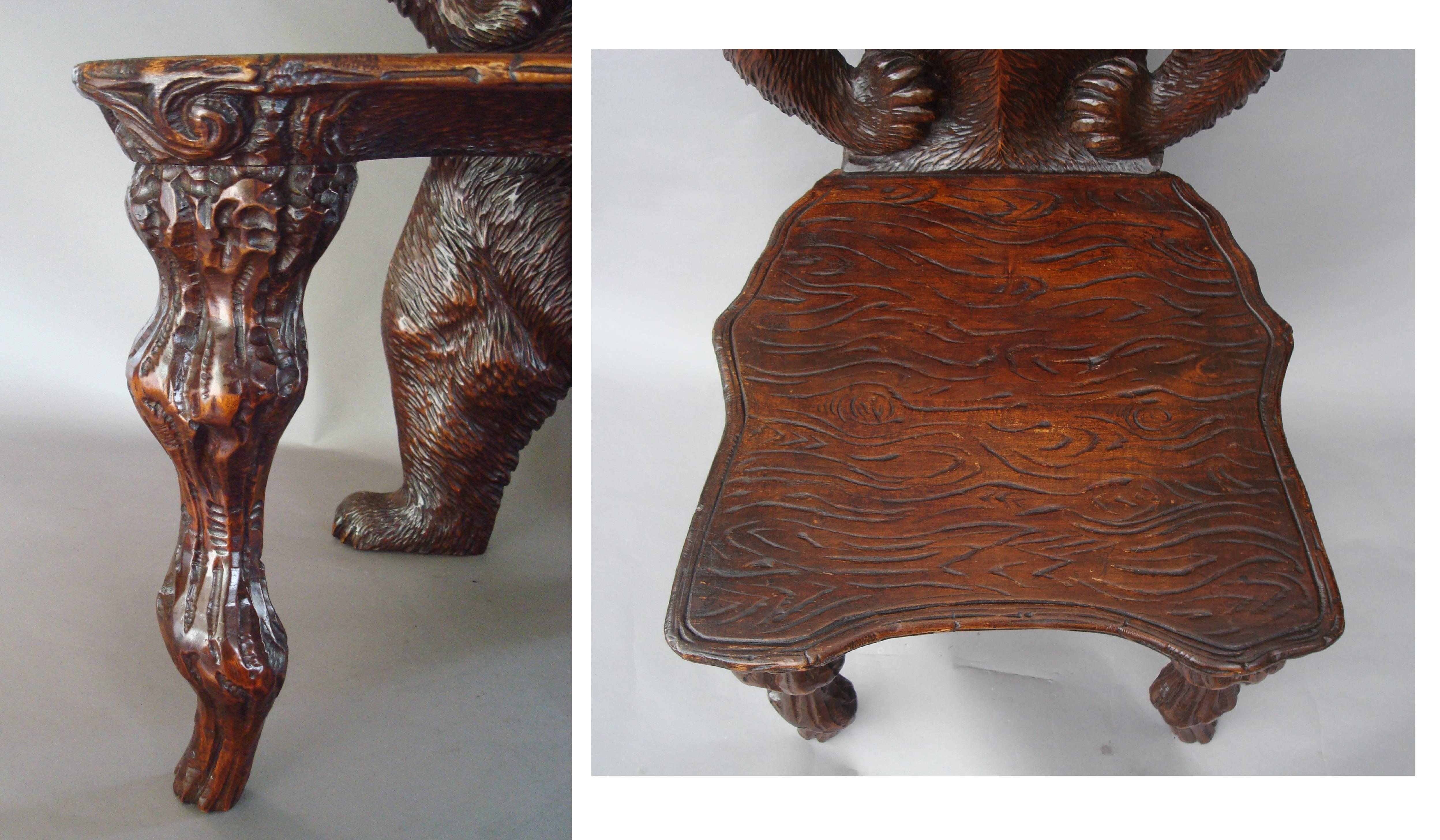 19th Century Black Forest Carved Bear Hall Chair For Sale 1