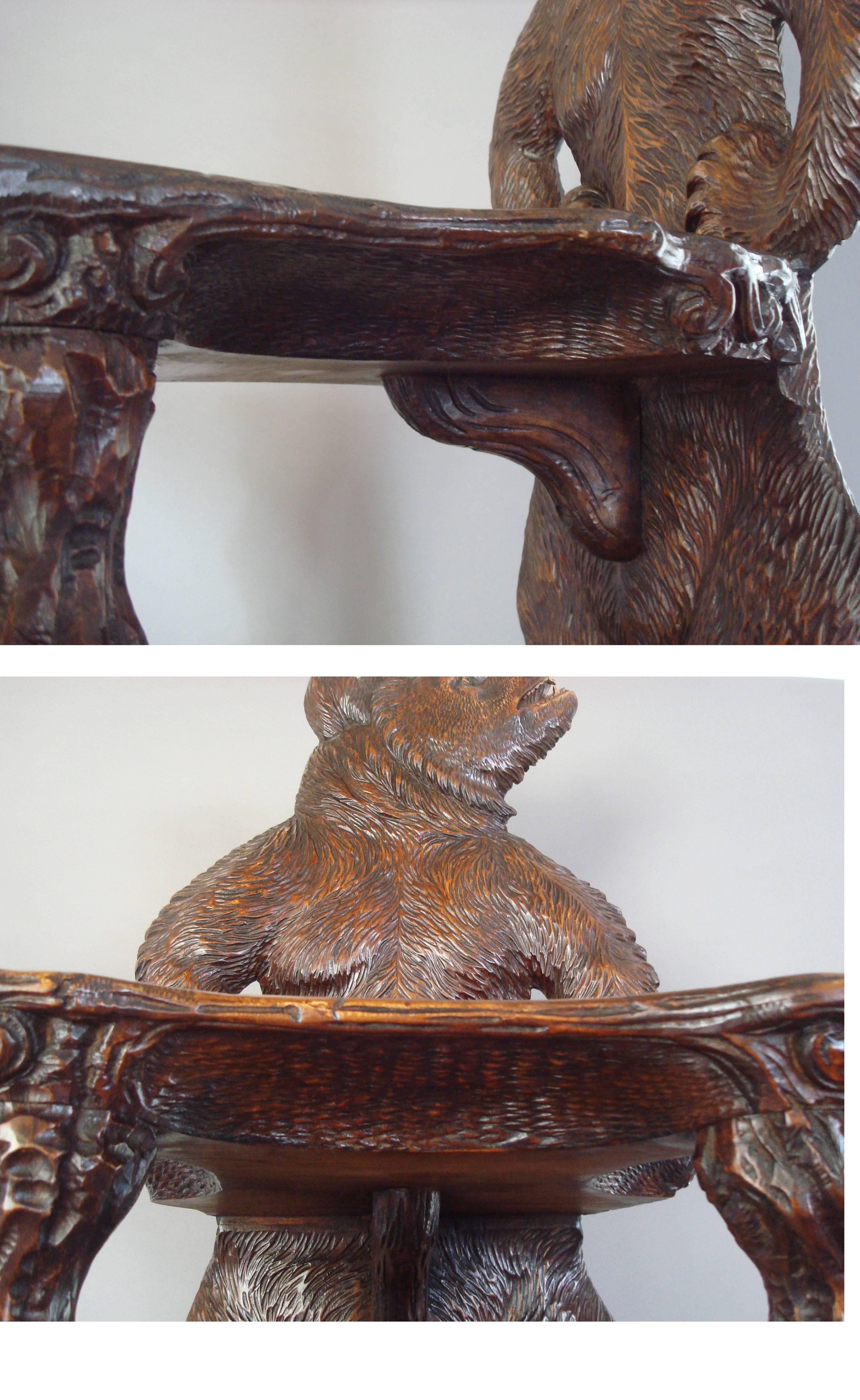 19th Century Black Forest Carved Bear Hall Chair For Sale 3