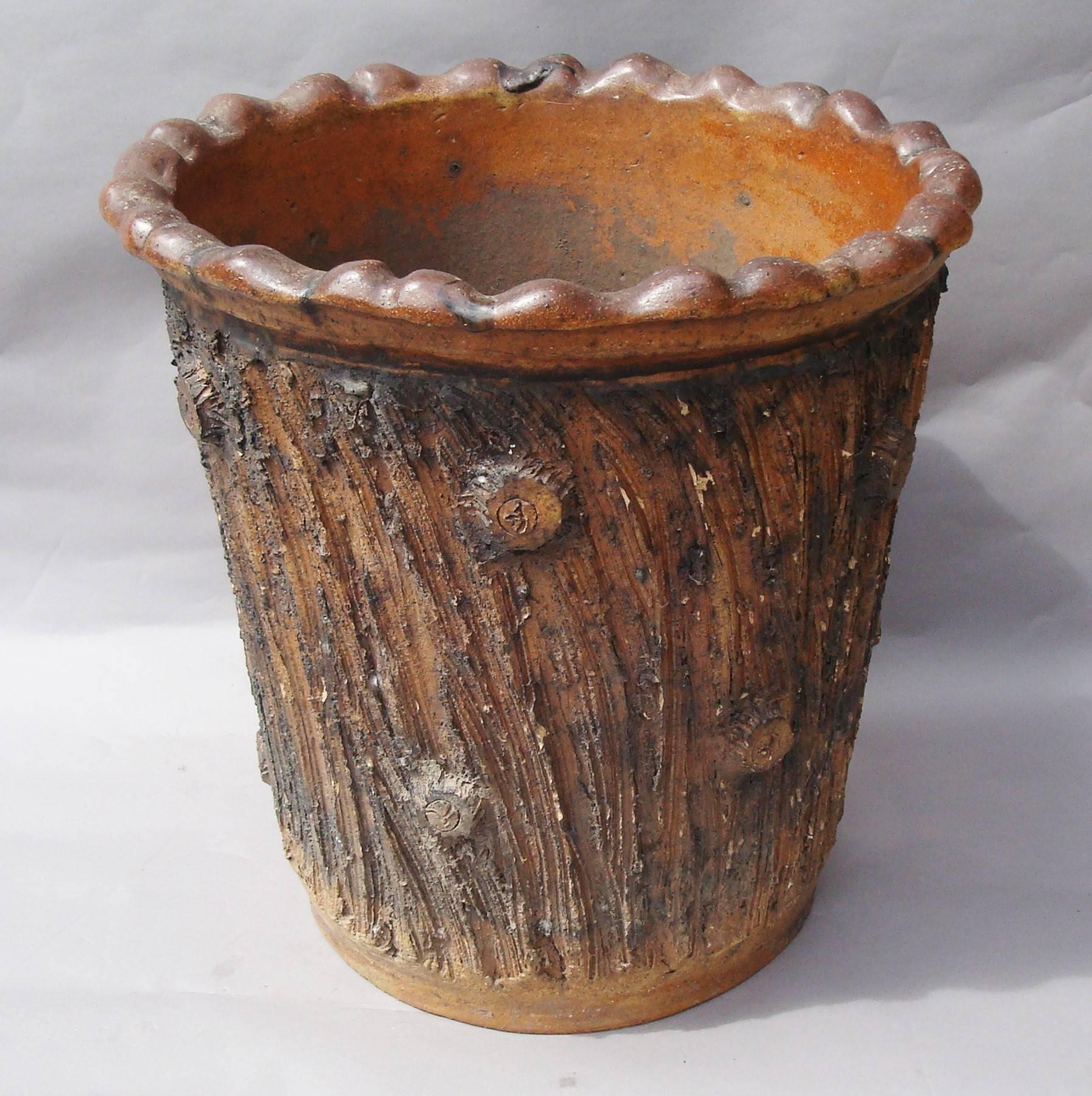 English Large 19th Century Pottery Jardinière or Log Bin For Sale