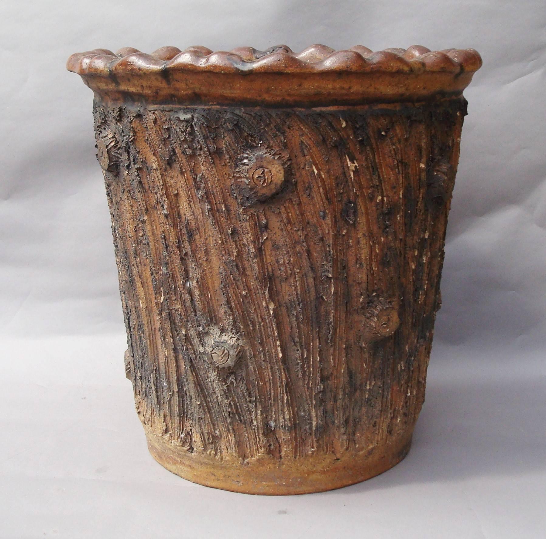 Glazed Large 19th Century Pottery Jardinière or Log Bin For Sale