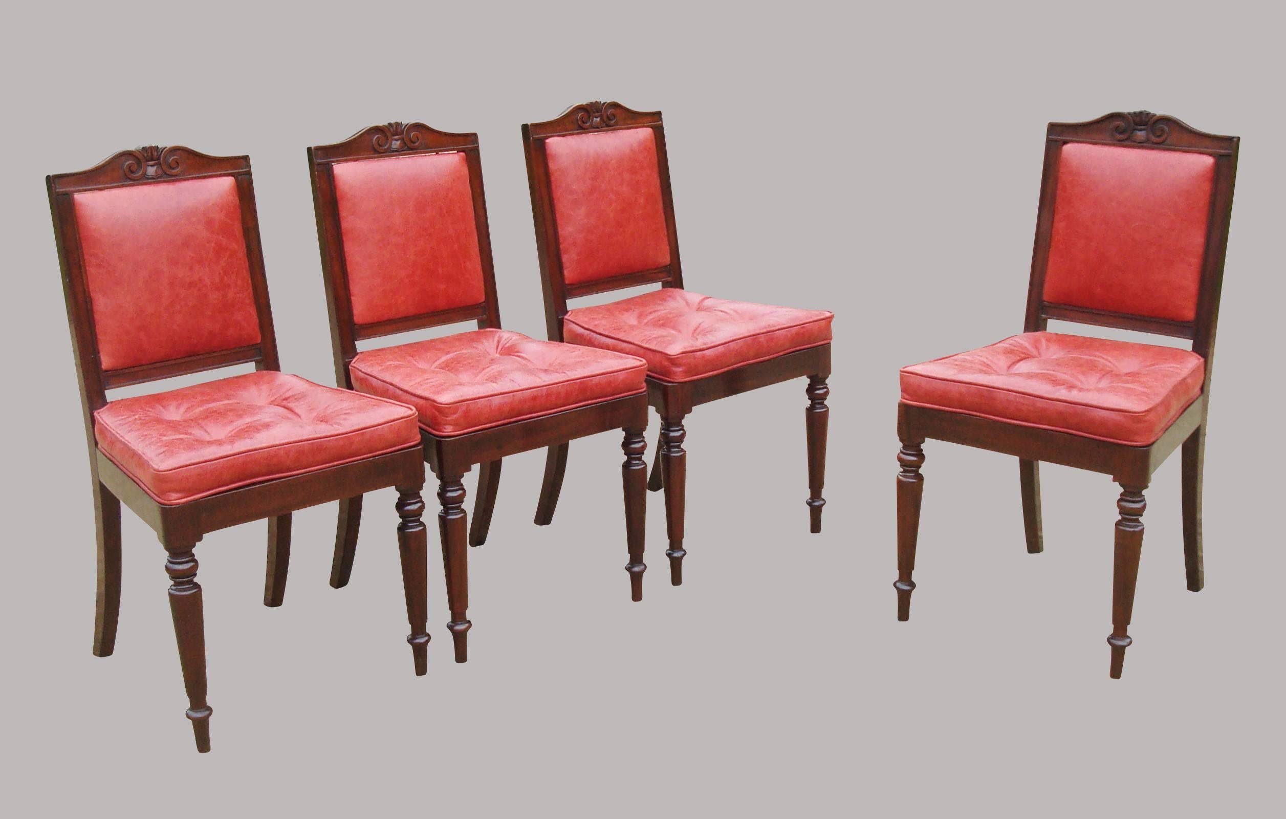 English Late Regency Set of Four Mahogany and Leather Side Chairs by Gillows For Sale