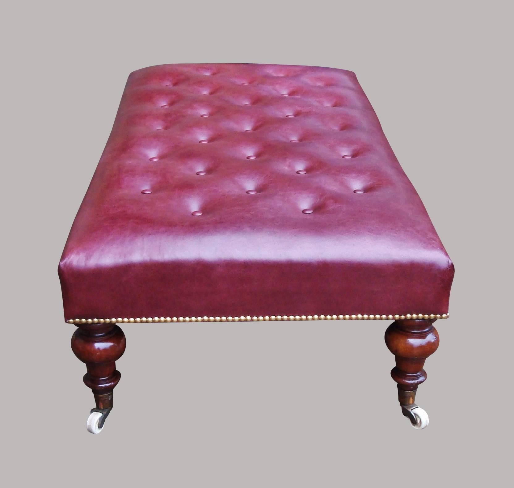 English 19th Century Large Mahogany and Leather Low Stool