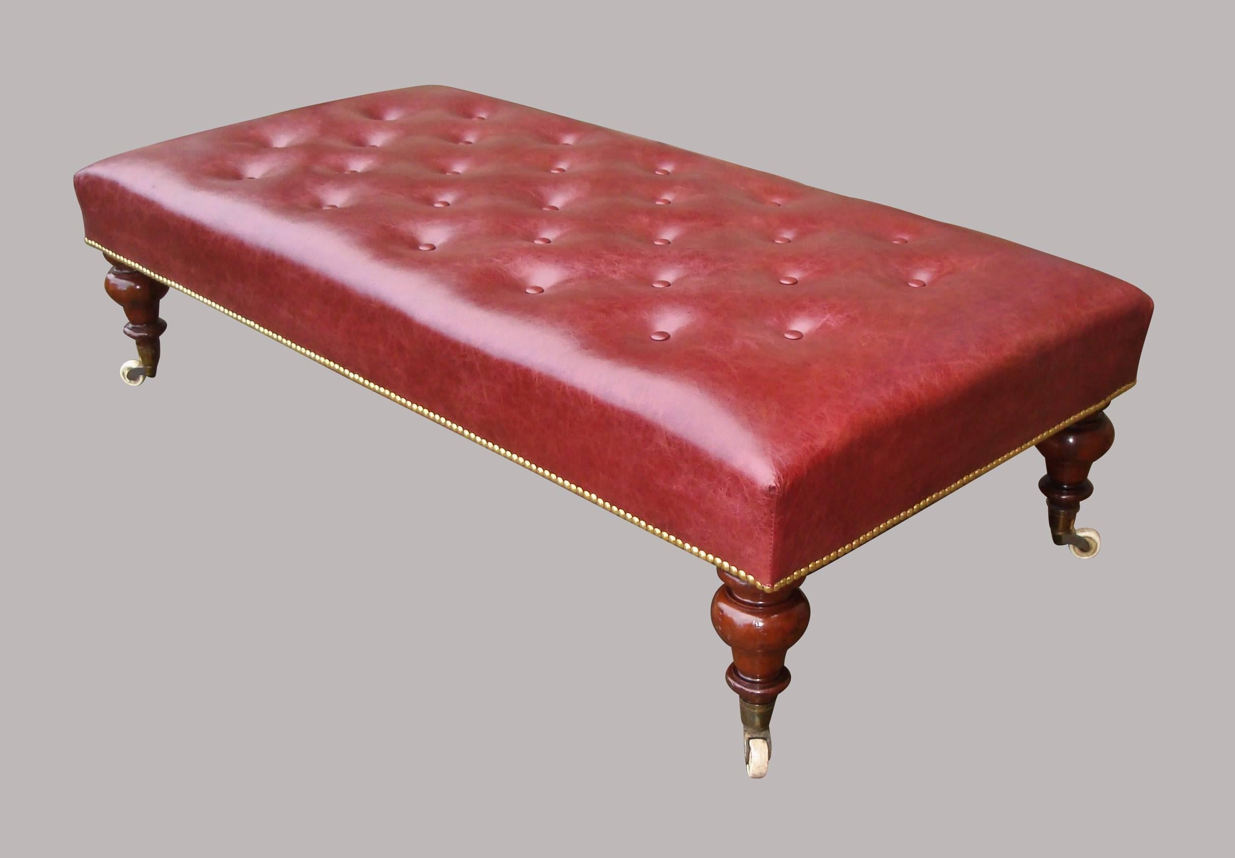 19th Century Large Mahogany and Leather Low Stool 2