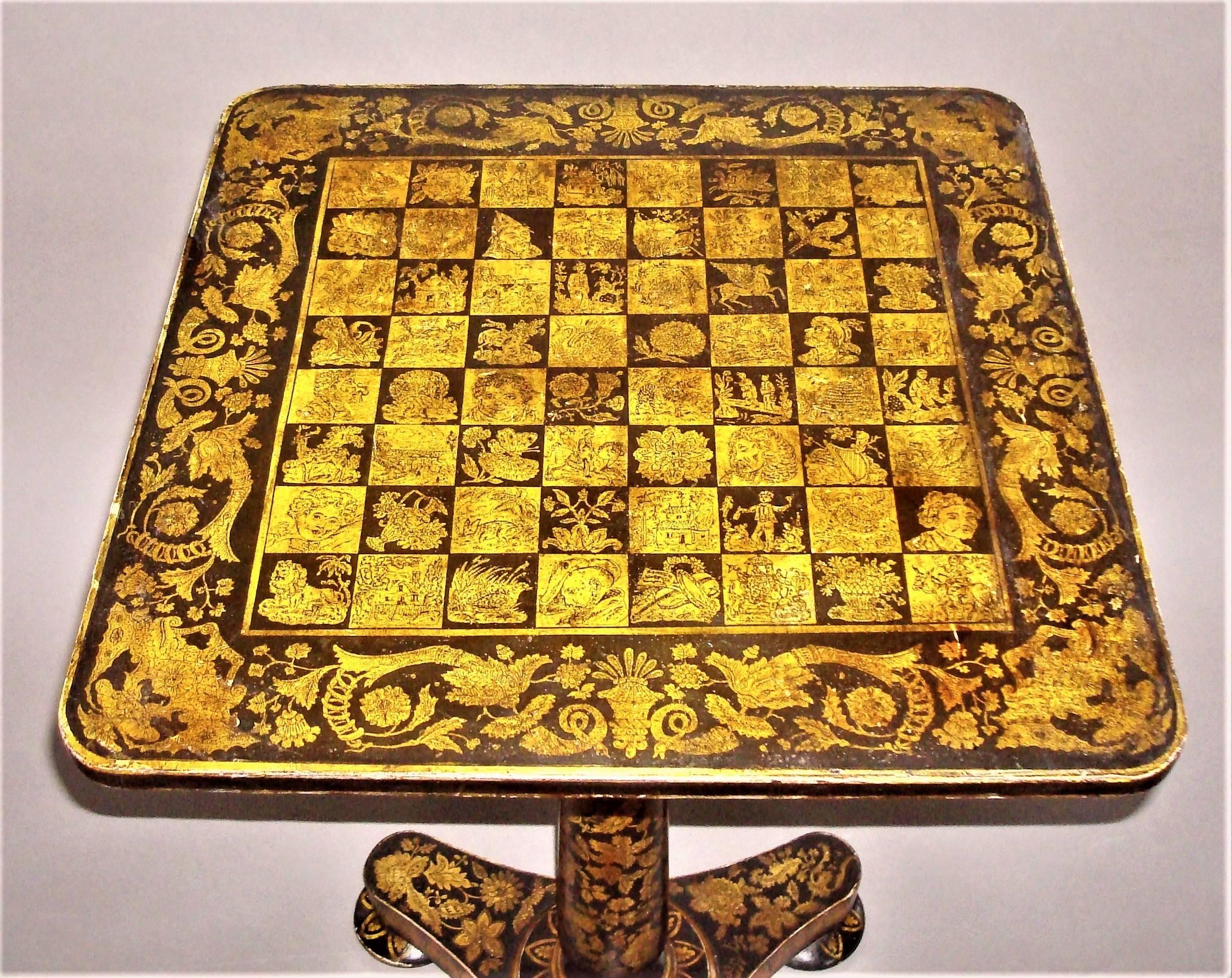 English Regency Pen Work Chess Occasional Table