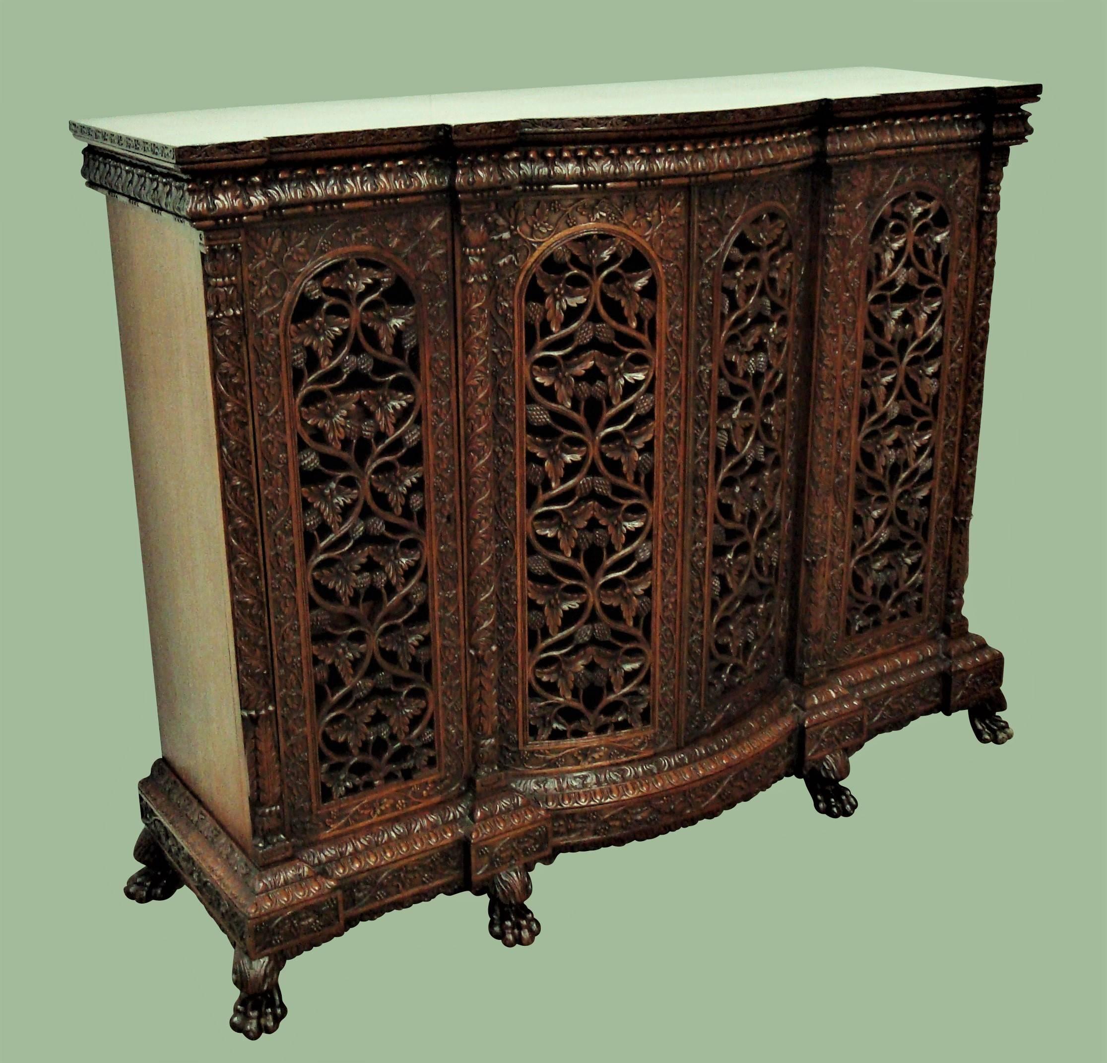 Regency 19th Century Indian Carved Padouk Side Cabinet