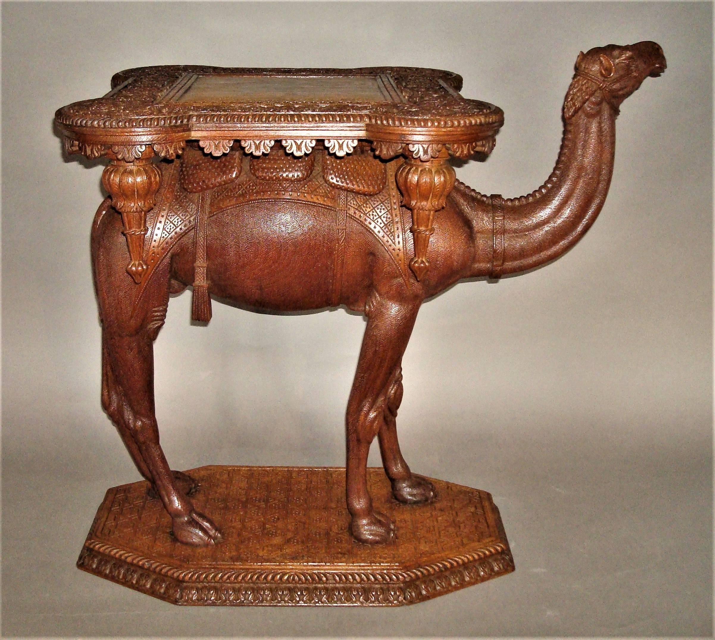 Hand-Carved 19th Century Anglo-Indian Carved Camel Table