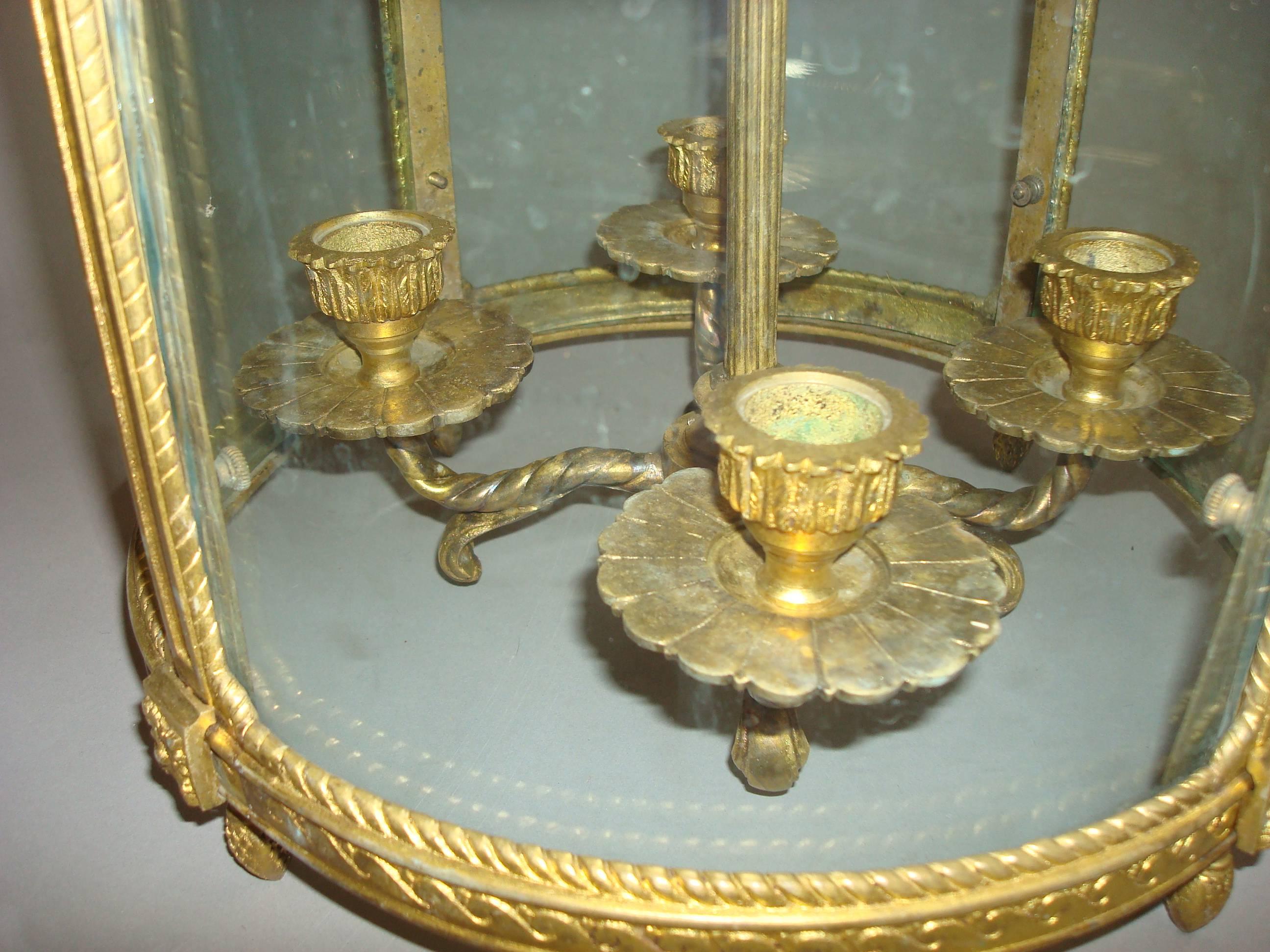 French 19th Century Gilt Brass Hall Lantern