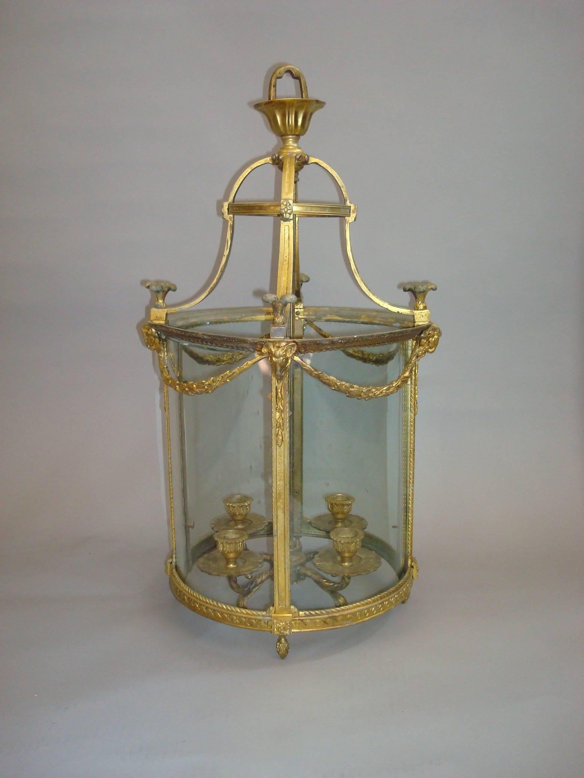 19th Century Gilt Brass Hall Lantern In Good Condition In Moreton-in-Marsh, Gloucestershire