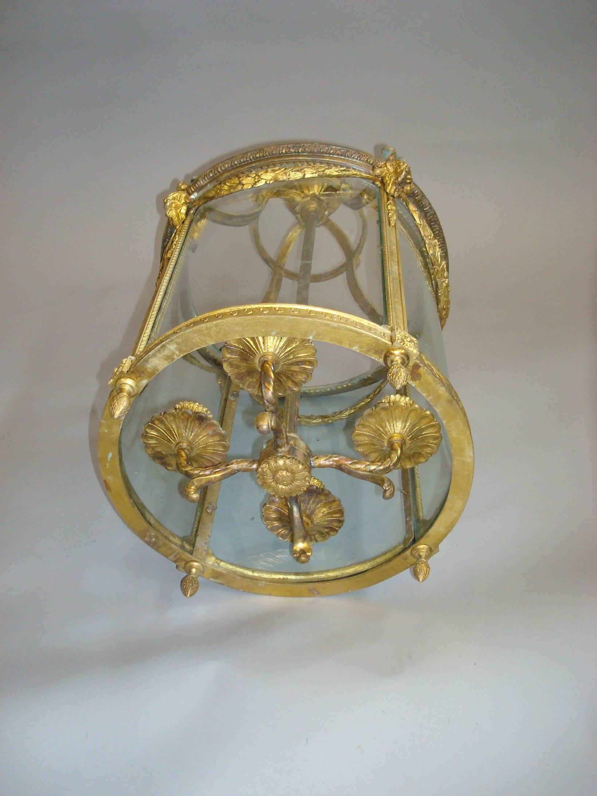 19th Century Gilt Brass Hall Lantern 1