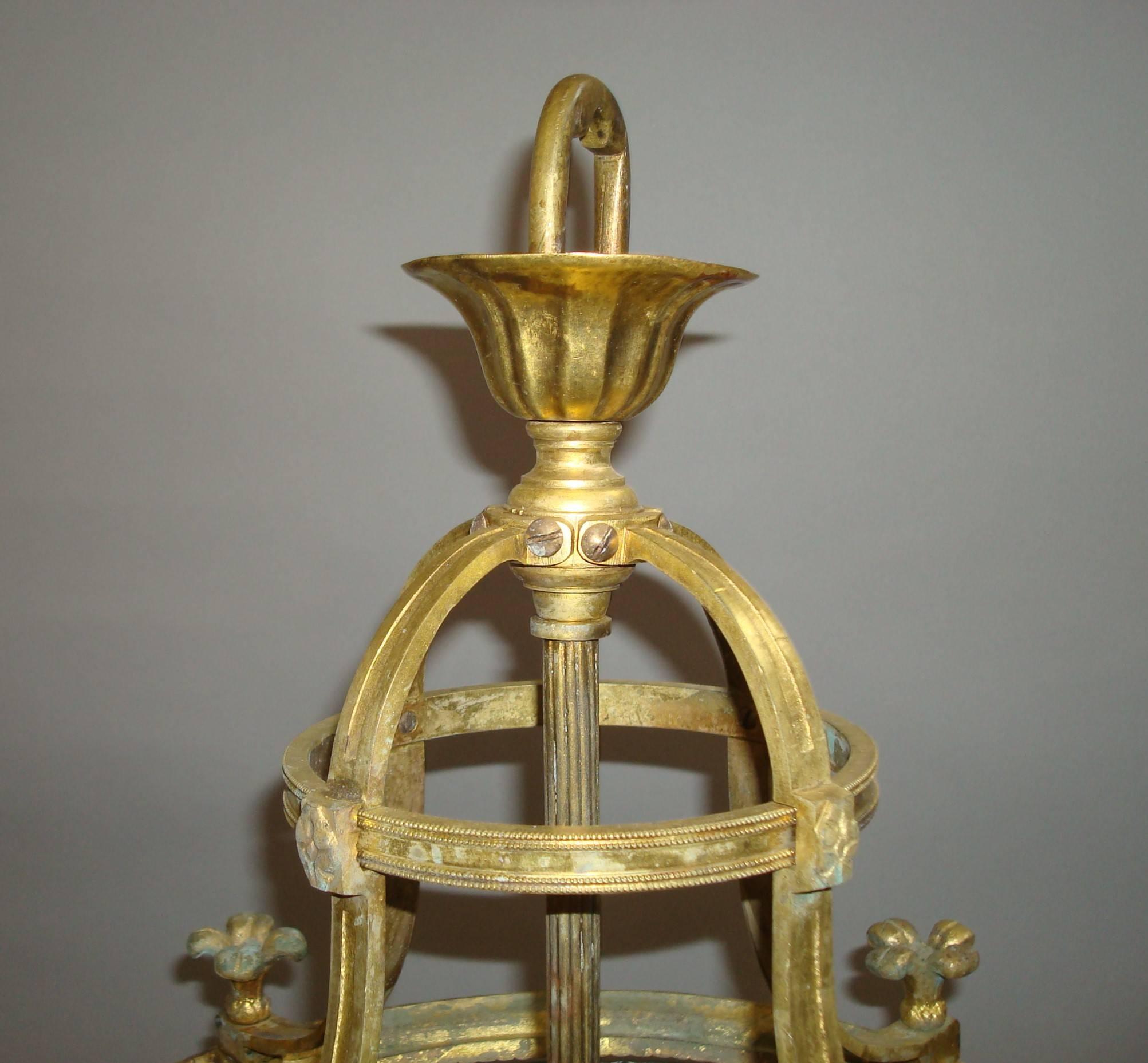 19th Century Gilt Brass Hall Lantern 2