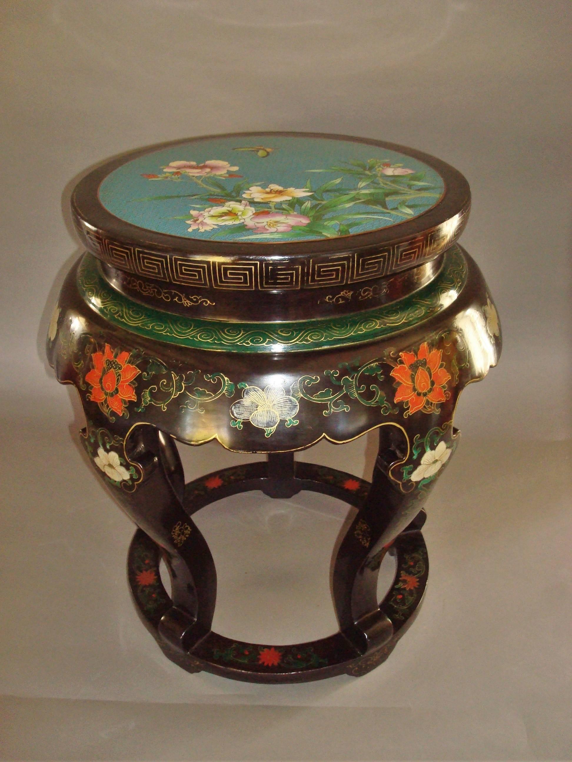 Mid-20th Century Pair of Chinese Lacquered and Cloisonné Low Tables For Sale
