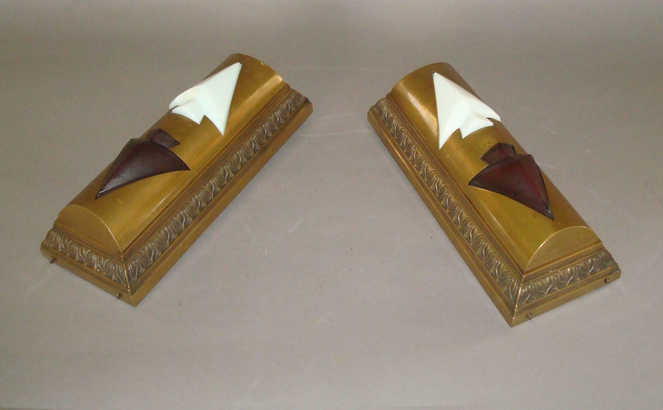 Art Deco Pair of Bronze Elevator Indicator Lights