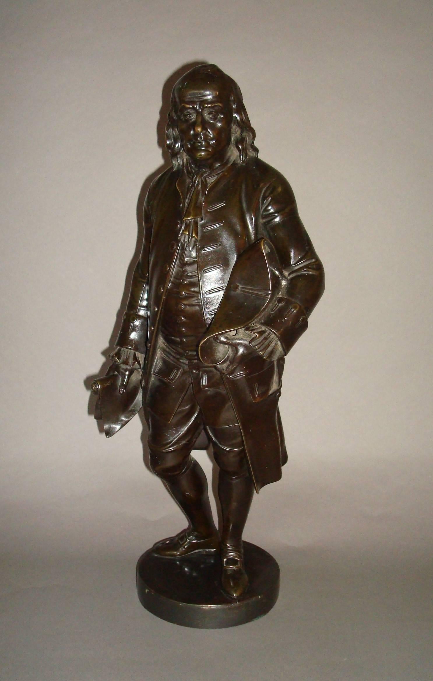 European Rare 19th Century Bronze Statue of Benjamin Franklin