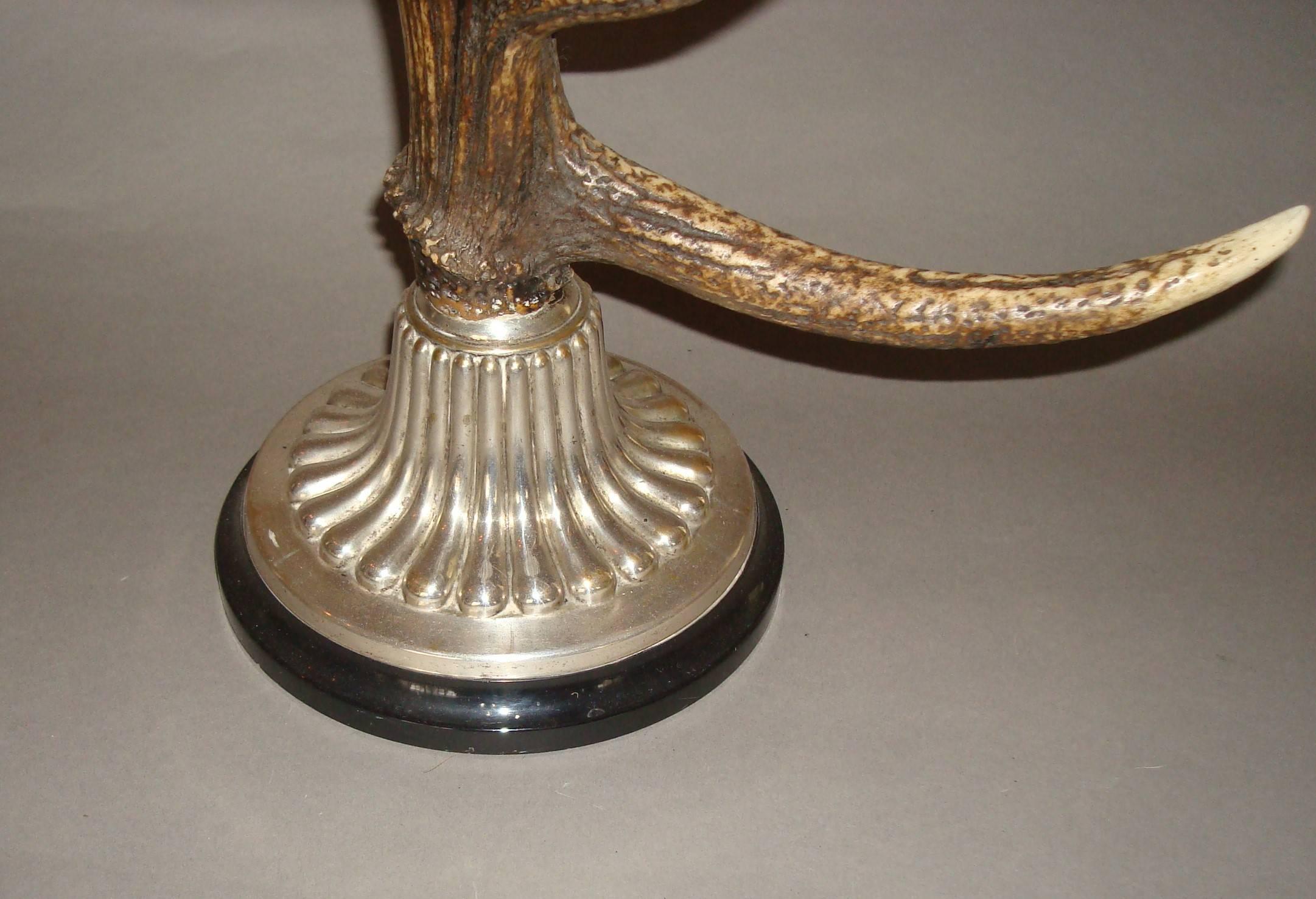 20th Century Unusual Large Pair of Antler and Silvered Metal Candlesticks