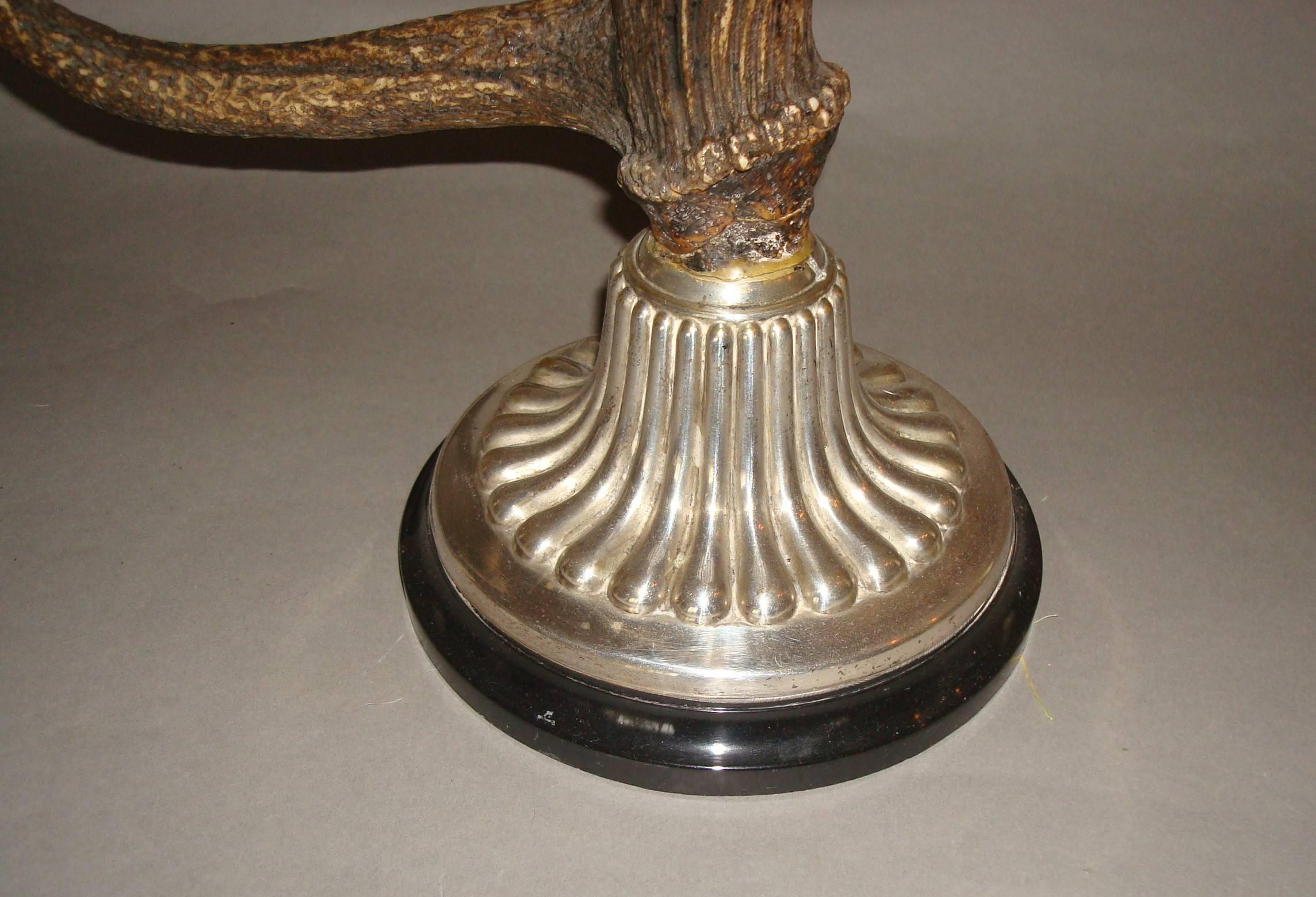 Unusual Large Pair of Antler and Silvered Metal Candlesticks 1