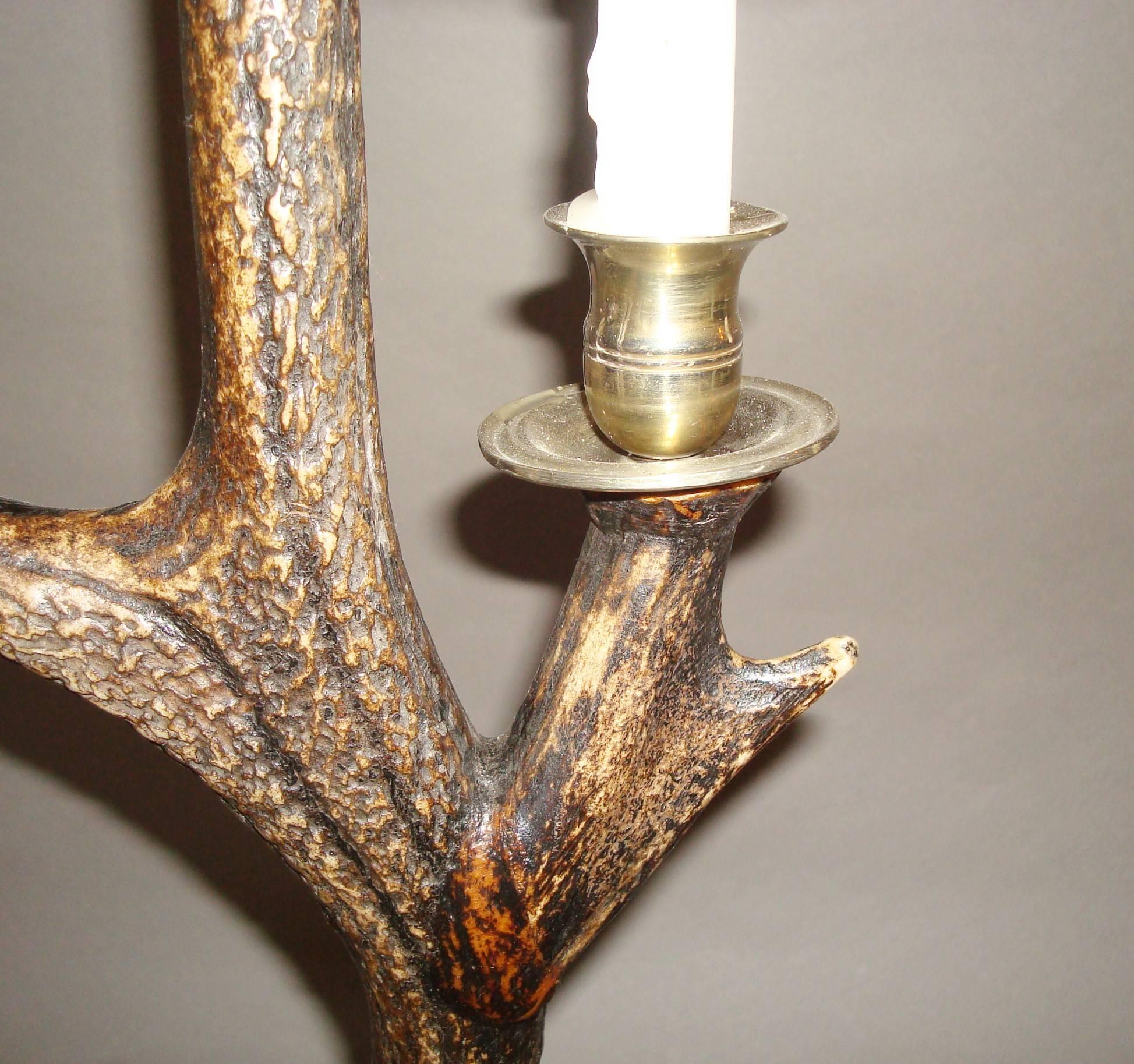 Unusual Large Pair of Antler and Silvered Metal Candlesticks 2