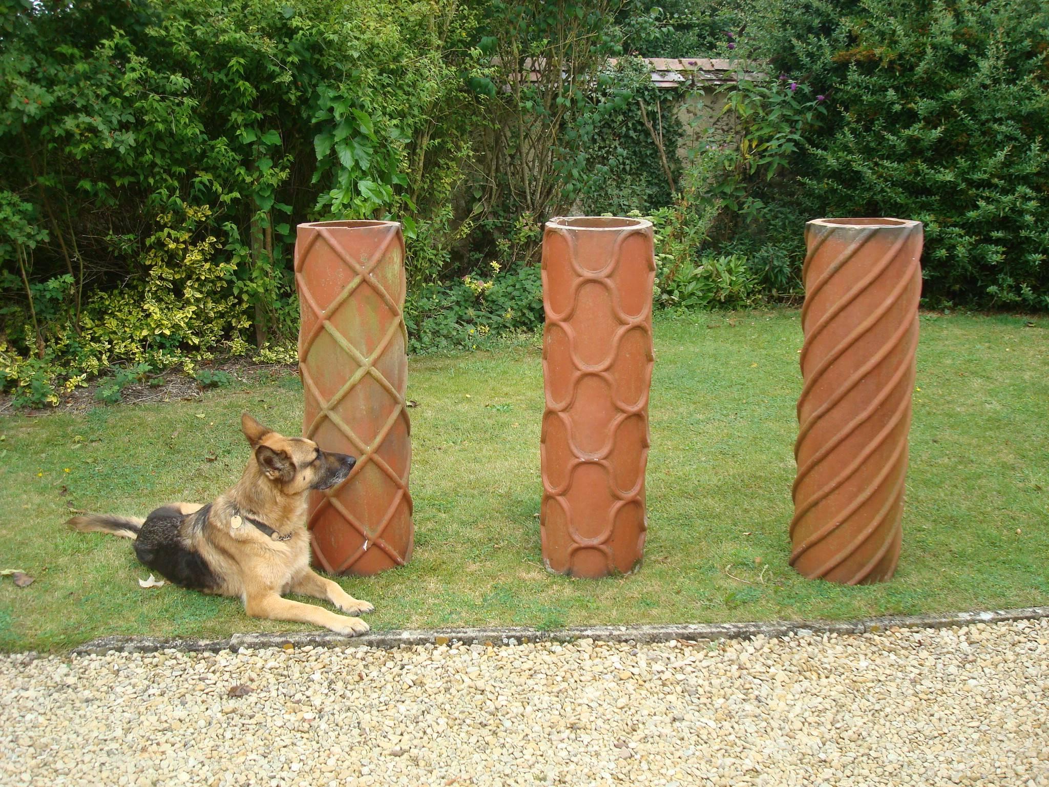 English 19th Century Trio of Large Terracotta Chimney Pots For Sale