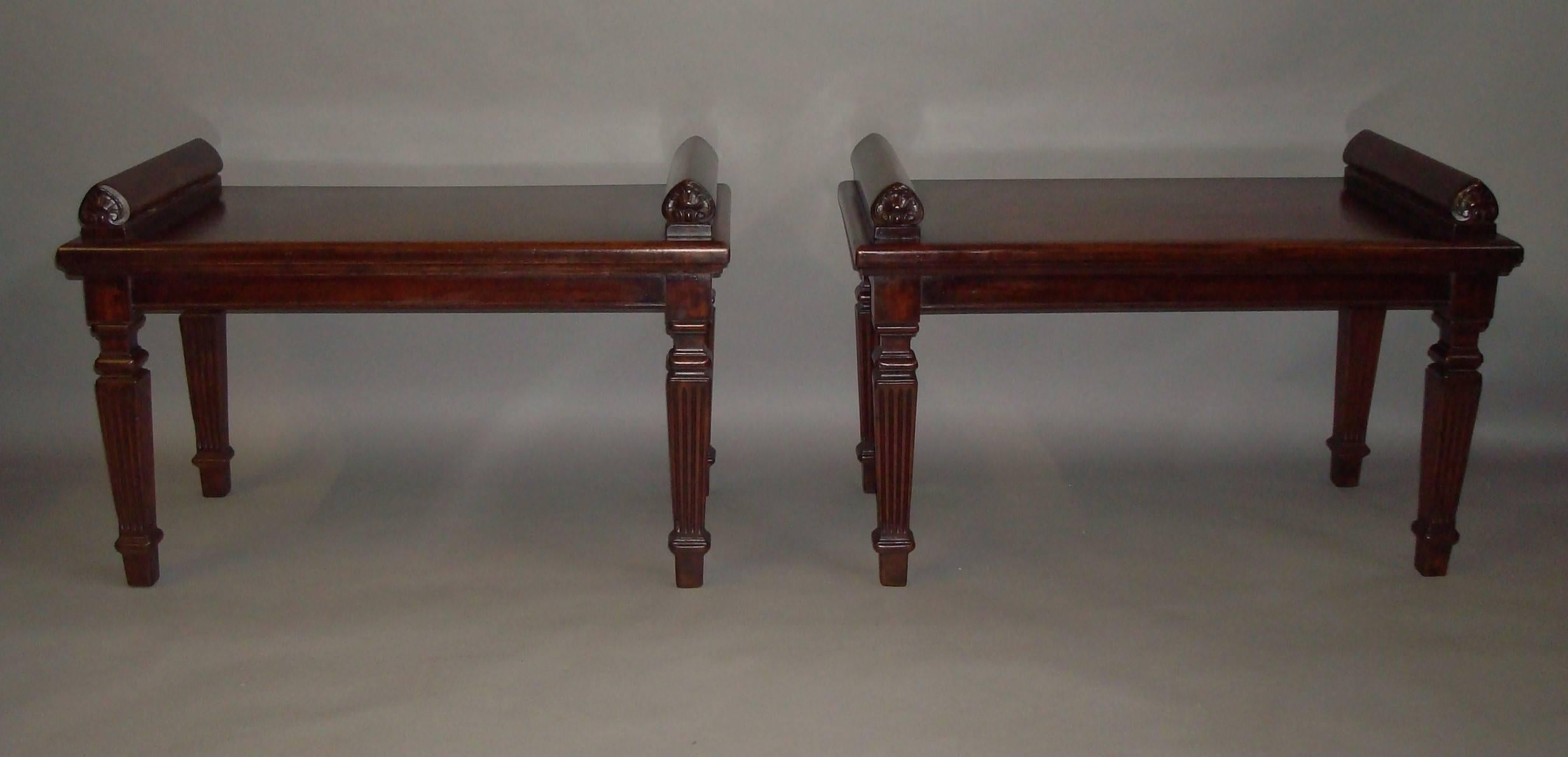 English Late Regency Pair of Mahogany Hall Seats